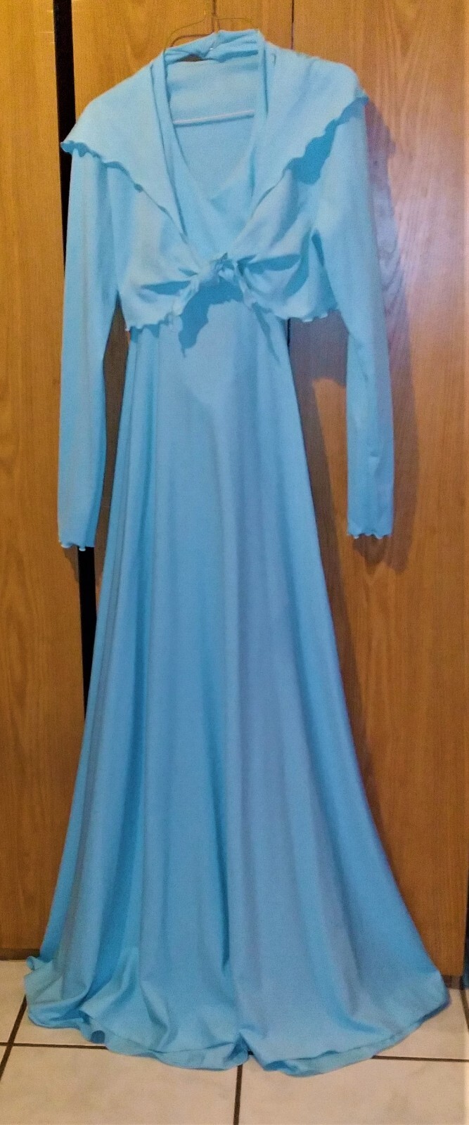 Vintage Light Blue Prom/Formal/Maxi Dress with Hooded Jacket – 1972