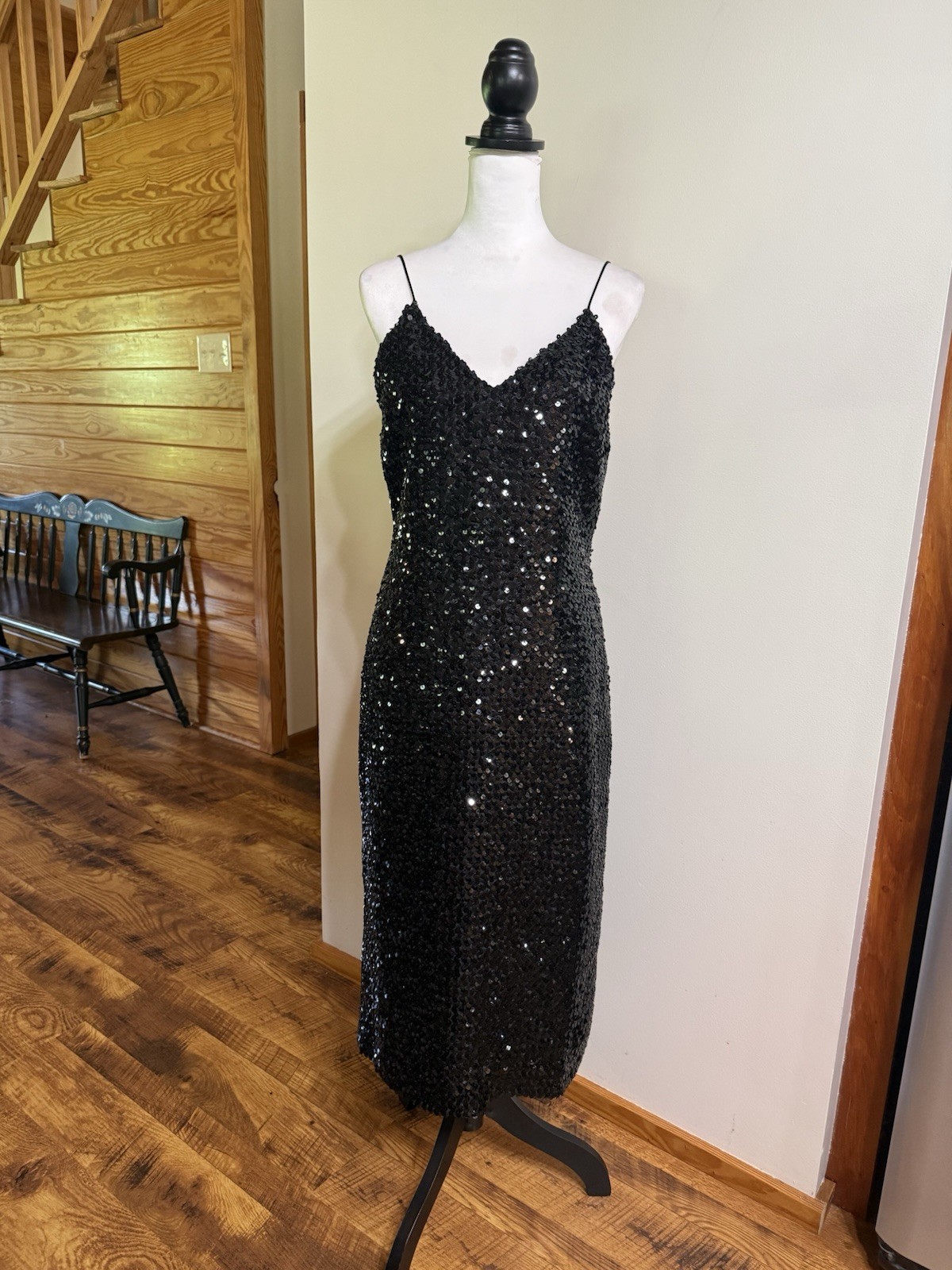 Vintage Anthony Muto Sequin Midi Dress M Glam Disco Party