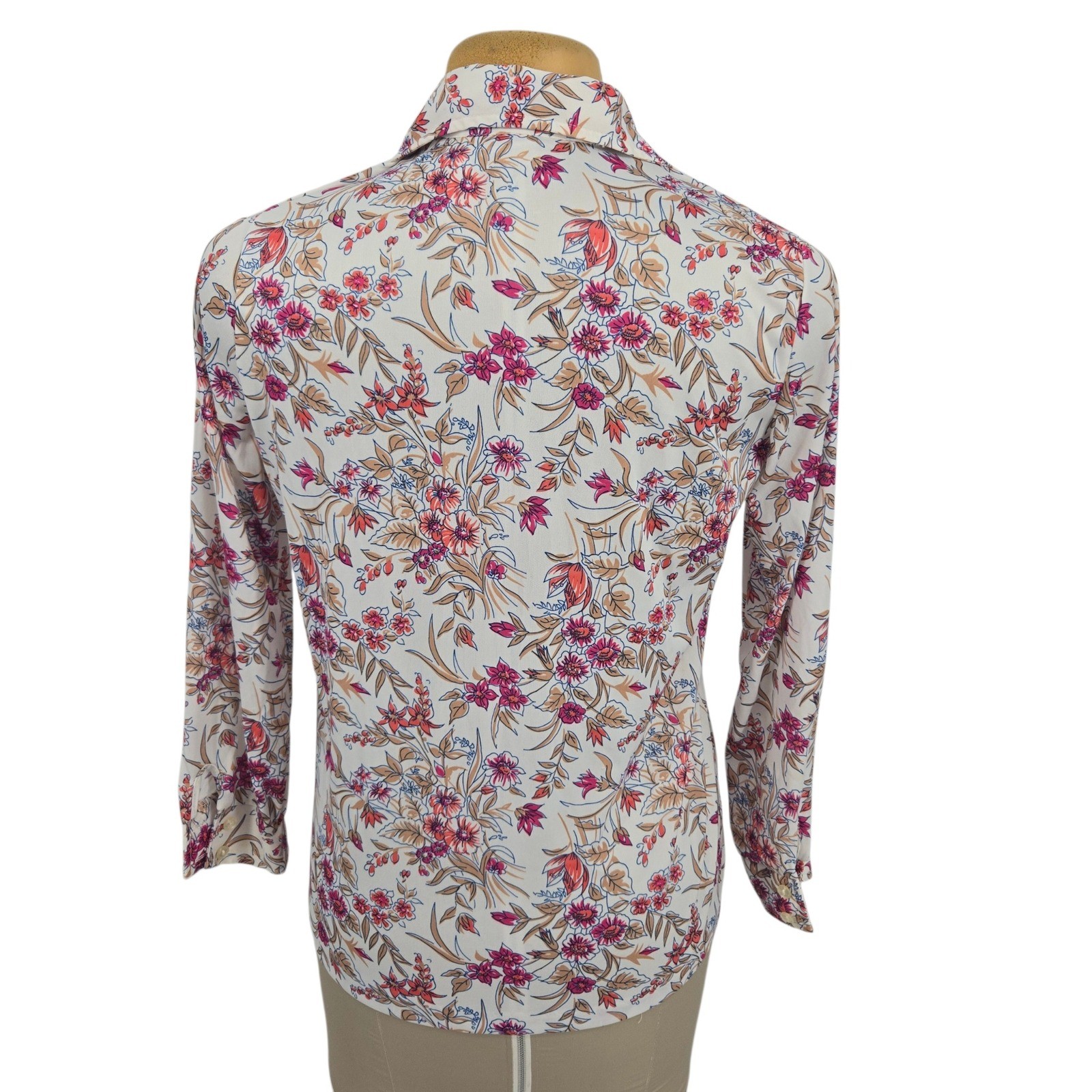 Sodi Floral Button Up Blouse Womens 18 Vintage 70s Retro Groovy Dagger Collar