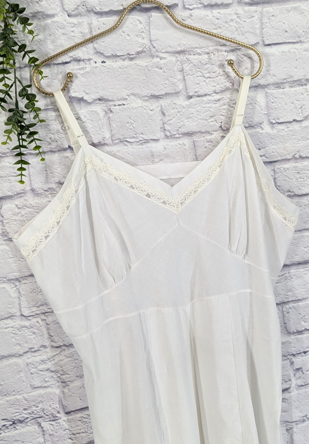 SZ 52! SEMI SHEER!😍Vntg Stoneswear Full Dress Slip Nightgown Poly Cotton Lace