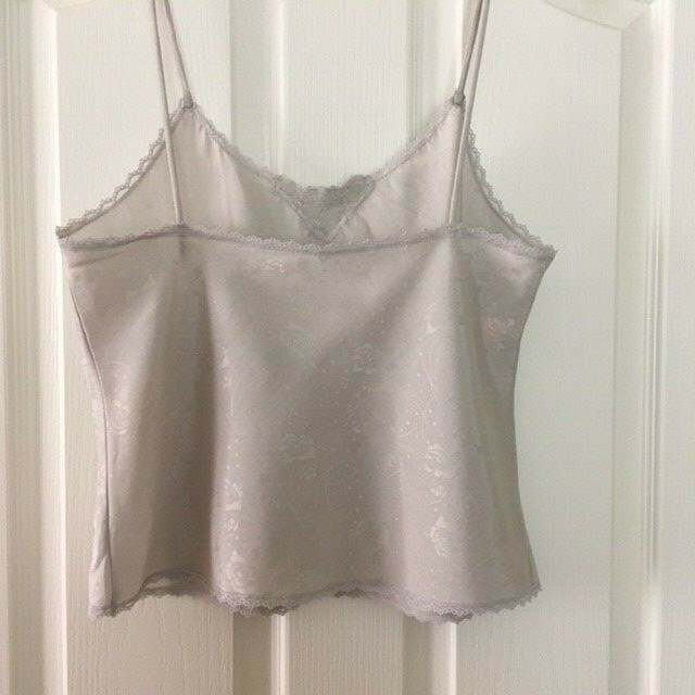 Sz. S Crop Camisole Vintage Lily Of France Lace Trim Poly Blend Lingerie Pewter