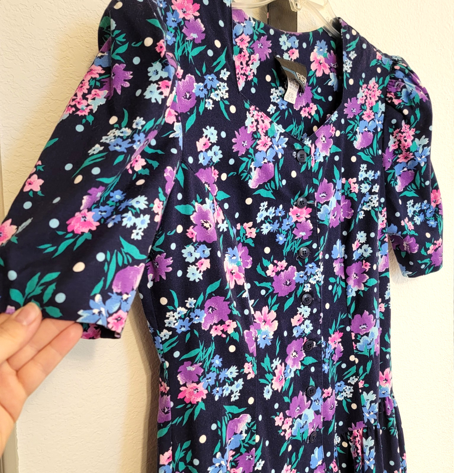 Vintage RGY 1980s/1990s Style Dropped Waist Blue Floral Dress Women’s Size 12