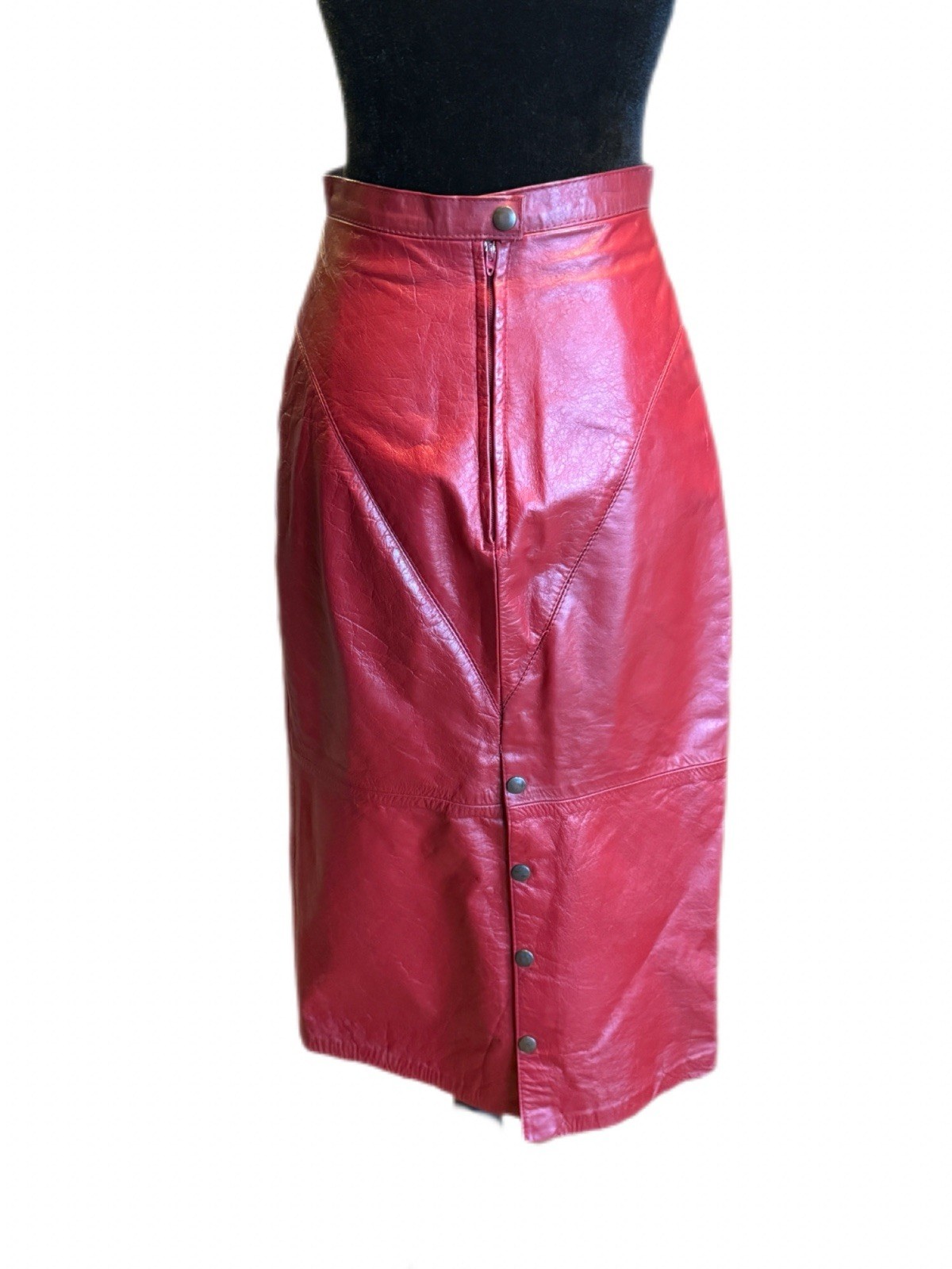Vintage 1980s G-III Leather Fashions Red Leather Midi Skirt USA Made