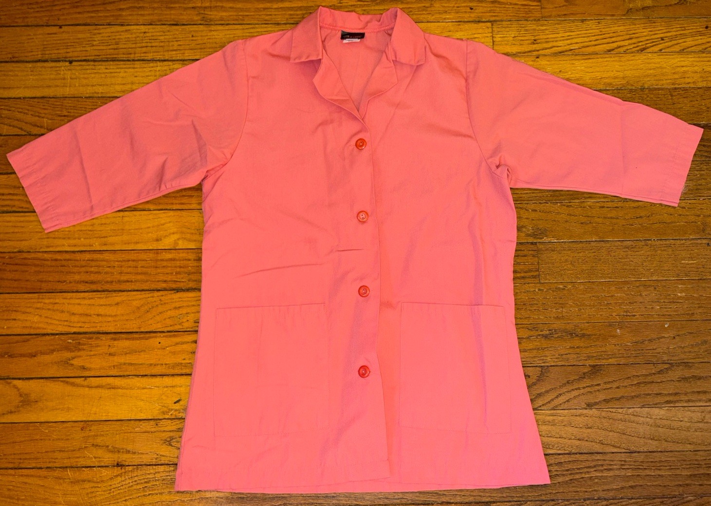 Vintage Candy Striper Volunteer Button Up Smock Fame Size S Pink Salmon Color