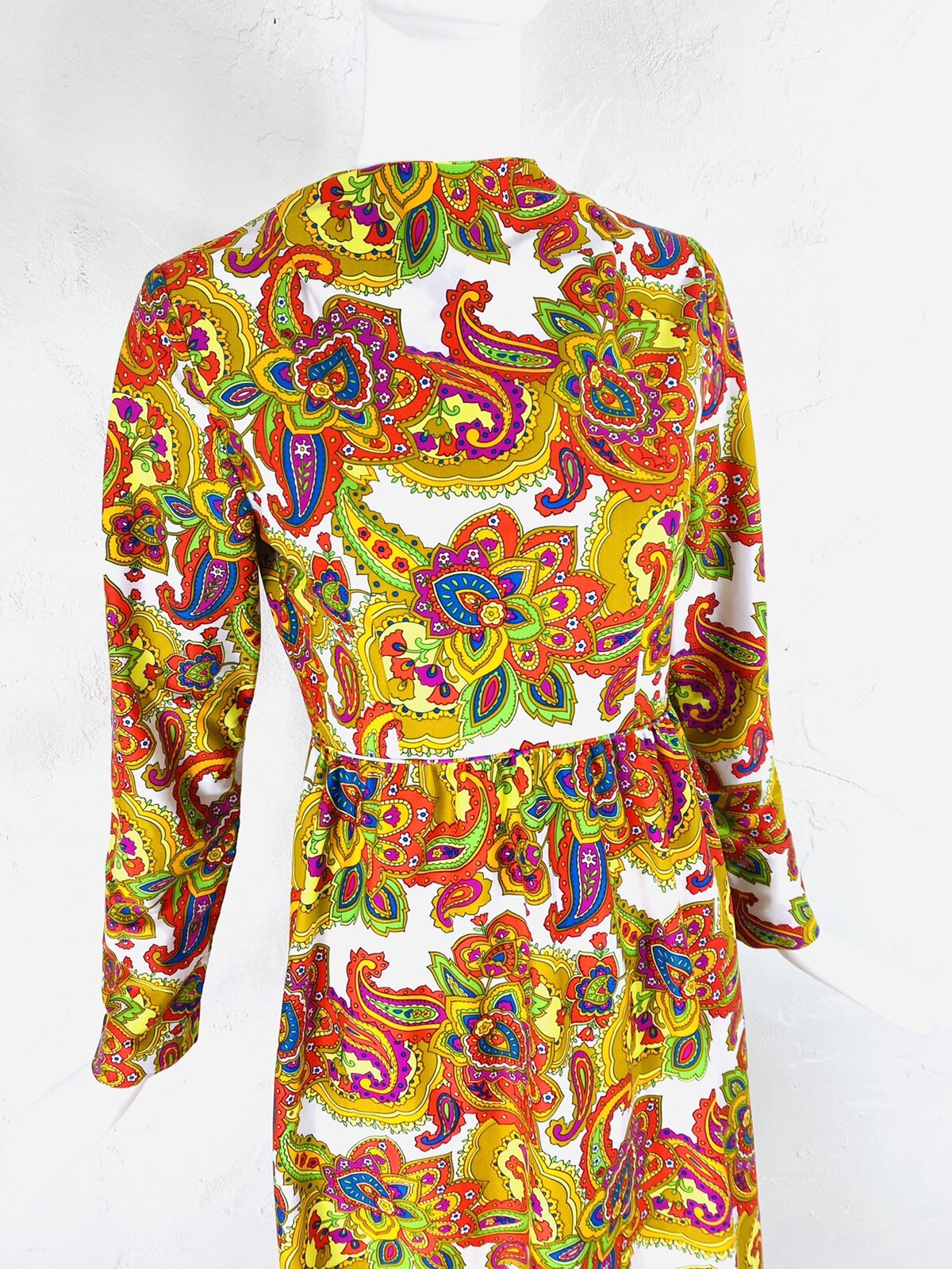 Vintage CONCEPT 70’s SWIRL Mod Psychedelic Floral Paisley Hippie Maxi Dress, S