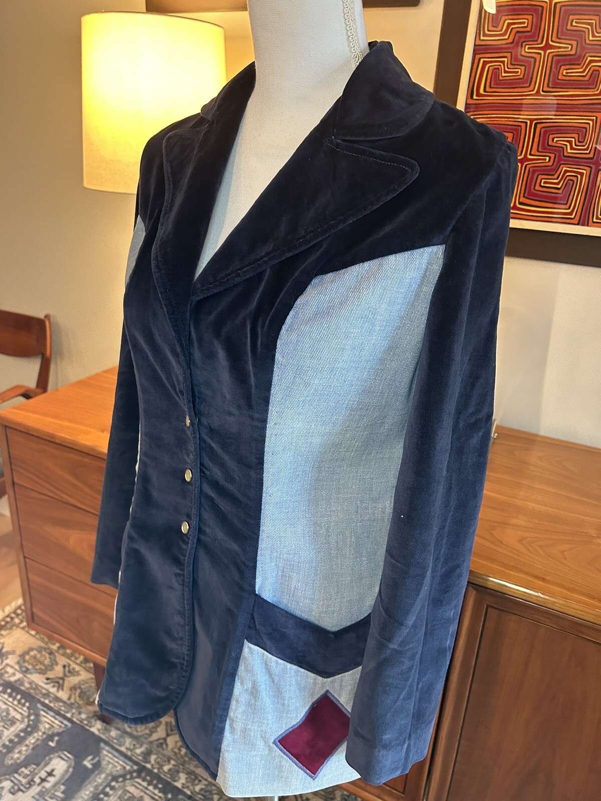 70’s Blazer Jacket Modern Juniors 100% Cotton Velvet & Denim Union Made In USA S