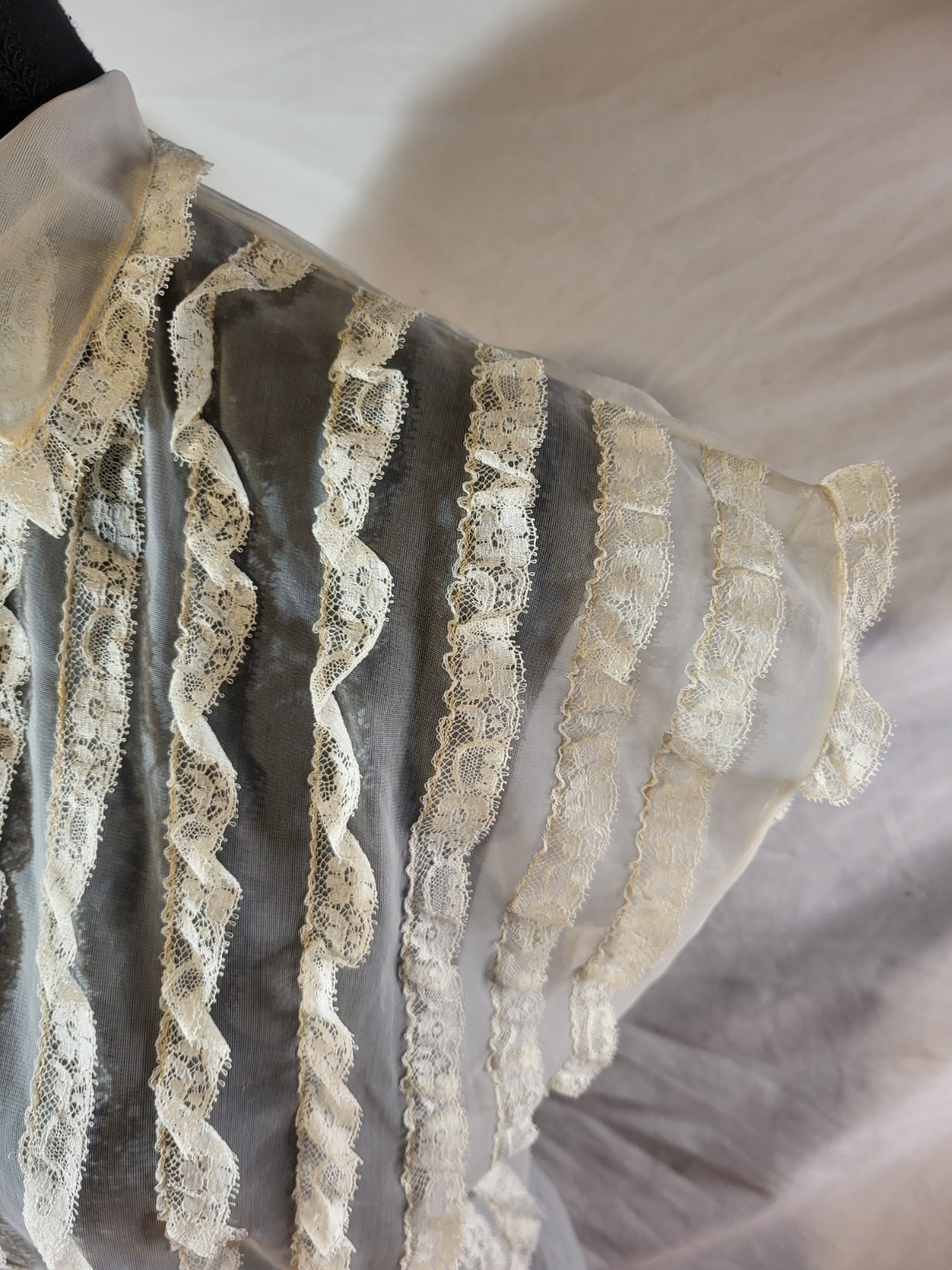 Vintage Victorian-revival sheer nylon blouse Diane Young Small Lace Blouse