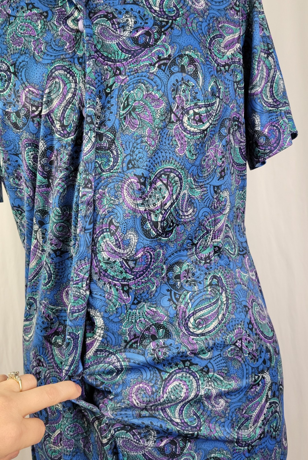 Vintage Ina Carol Blue & Purple Paisley S/S Dress w Matching Tie Belt Size 14