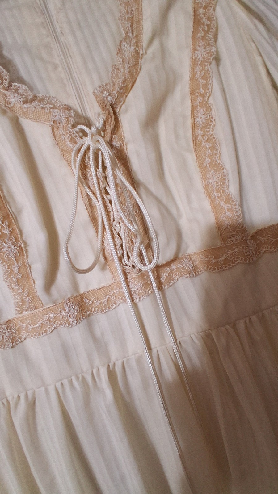 1970’s Long Boho Style Ivory Lace Up Bodice Cotton Dress By Zum Zum
