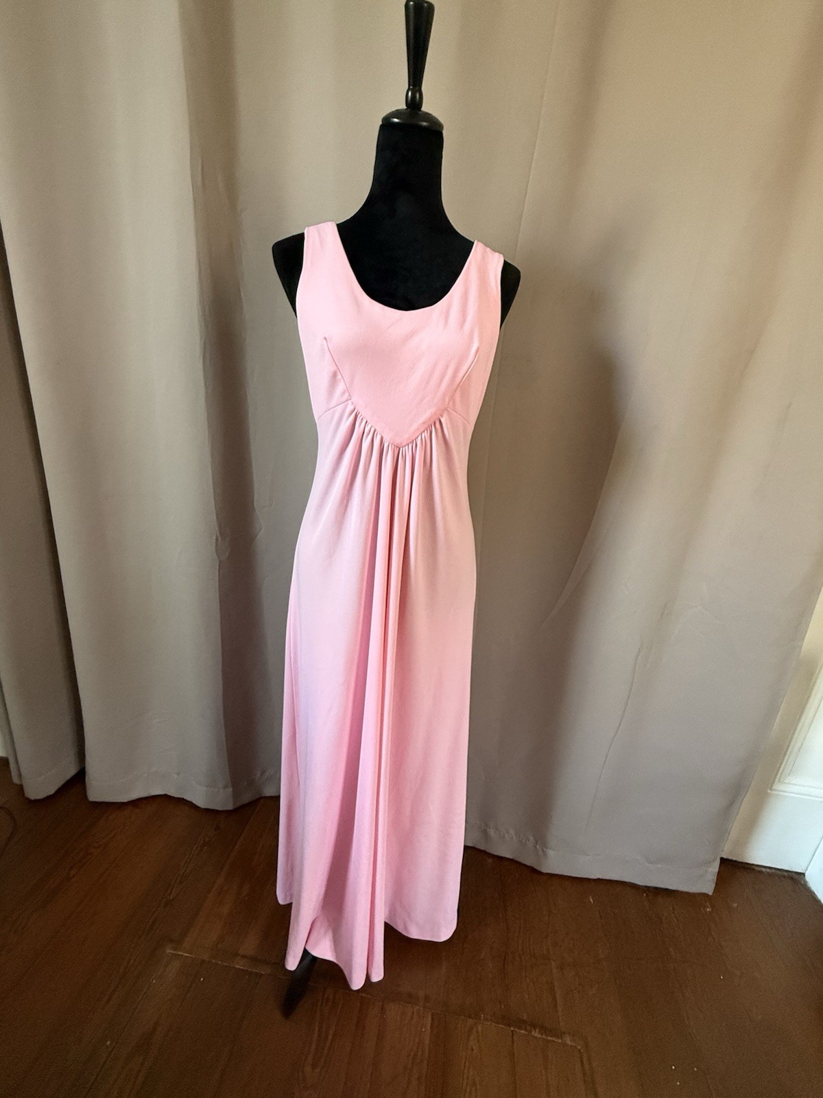 Pink Vintage 70s Maxi Dress Sheer Floral Capelet Womens Size M/L