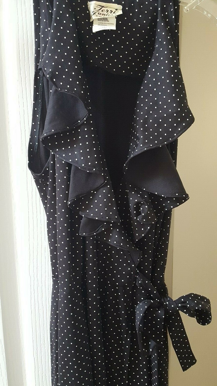 Vtg Terri Juniors California Simply Elegant Black Polka dot Wrap Around Dress