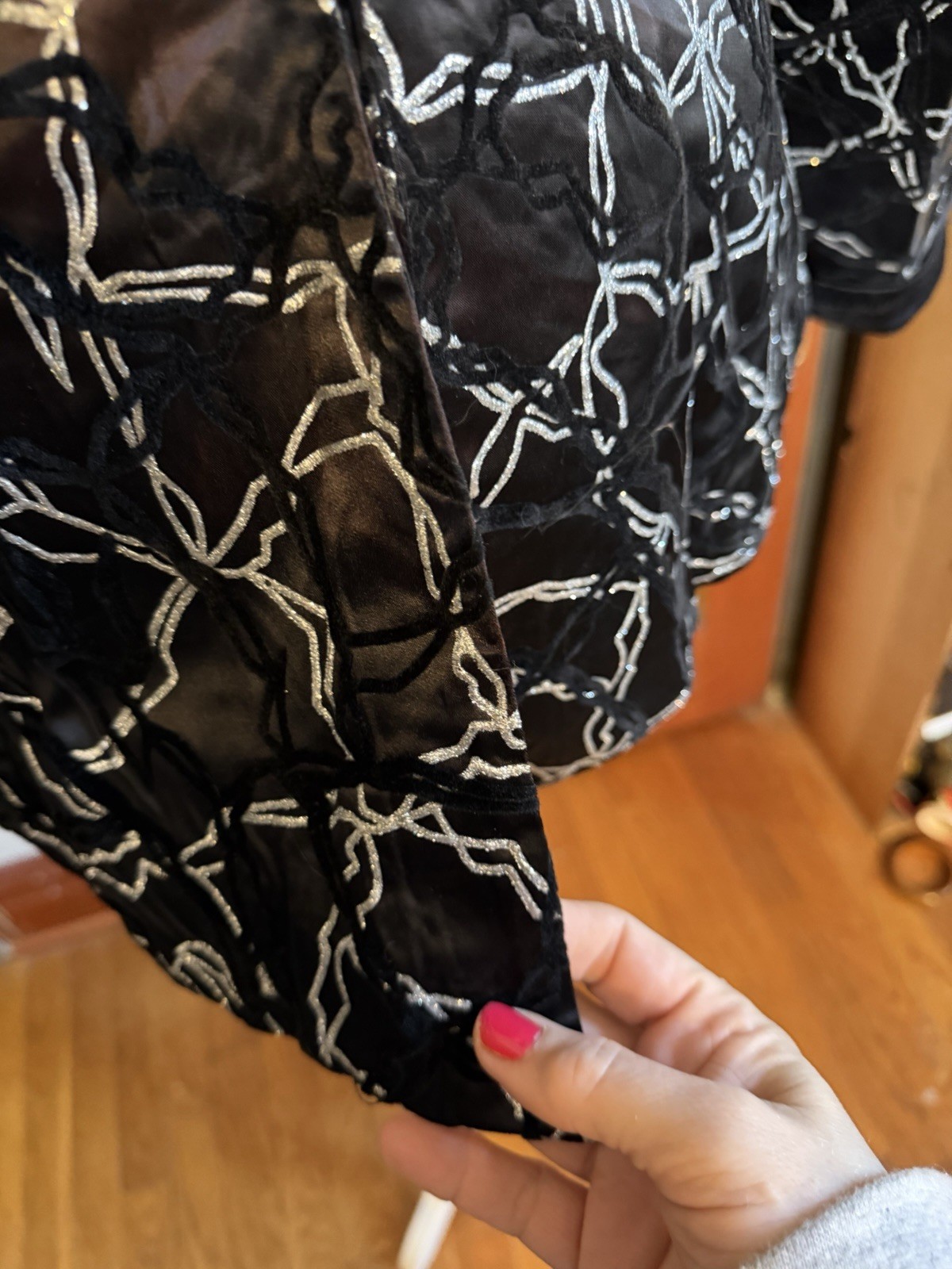 Vintage Ginger Black and Silver Abstract Metallic Evening Blazer Puffy Sleeves