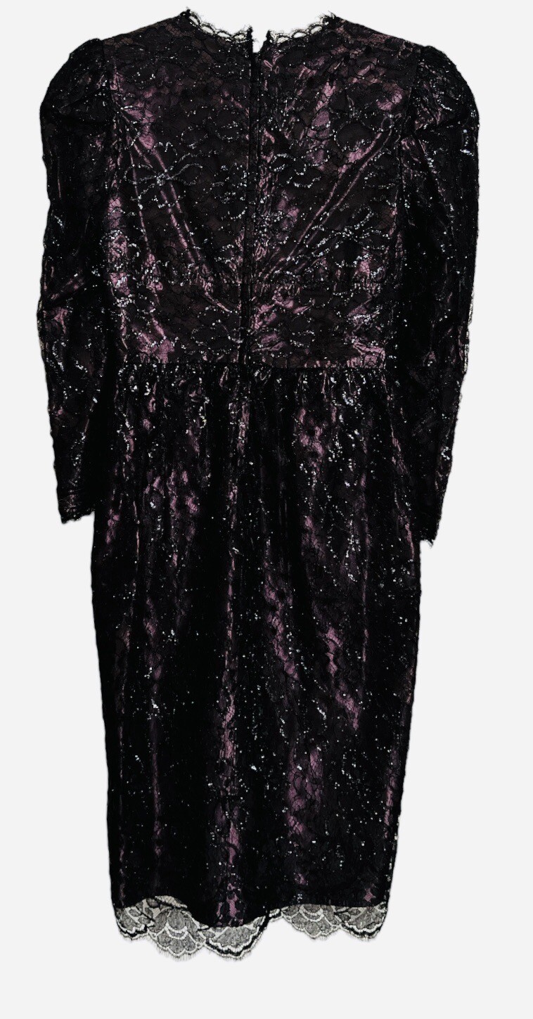Vintage Rina di Montella Black Lace iridescent Purple Evening Gown Dress 4