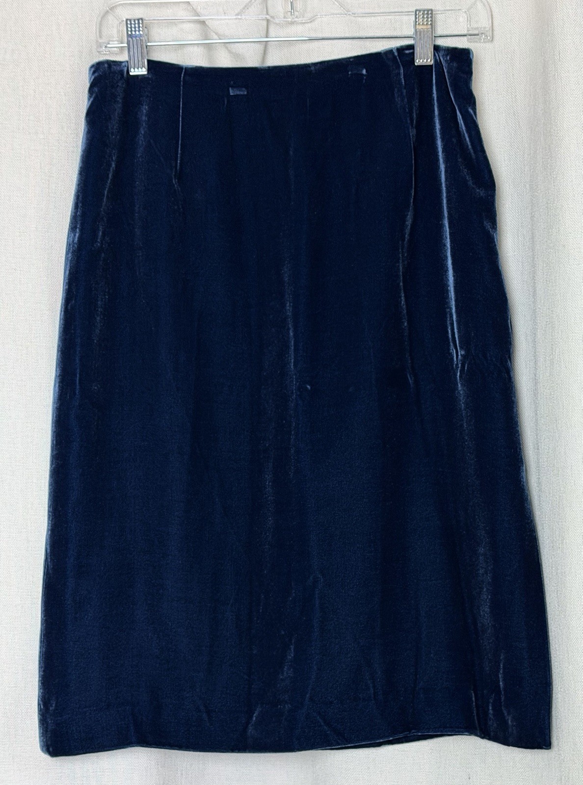 WORTH Vintage Blue Silk Blend Velvet Skirt Size 6 Fully Lined Side Zip Slit