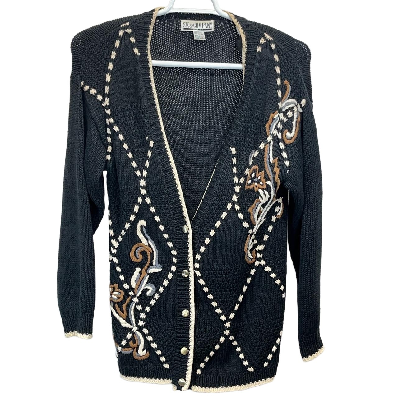 Vintage SK & Company Women’s Multicolor Cotton Blend Embroidered Cardigan Size P