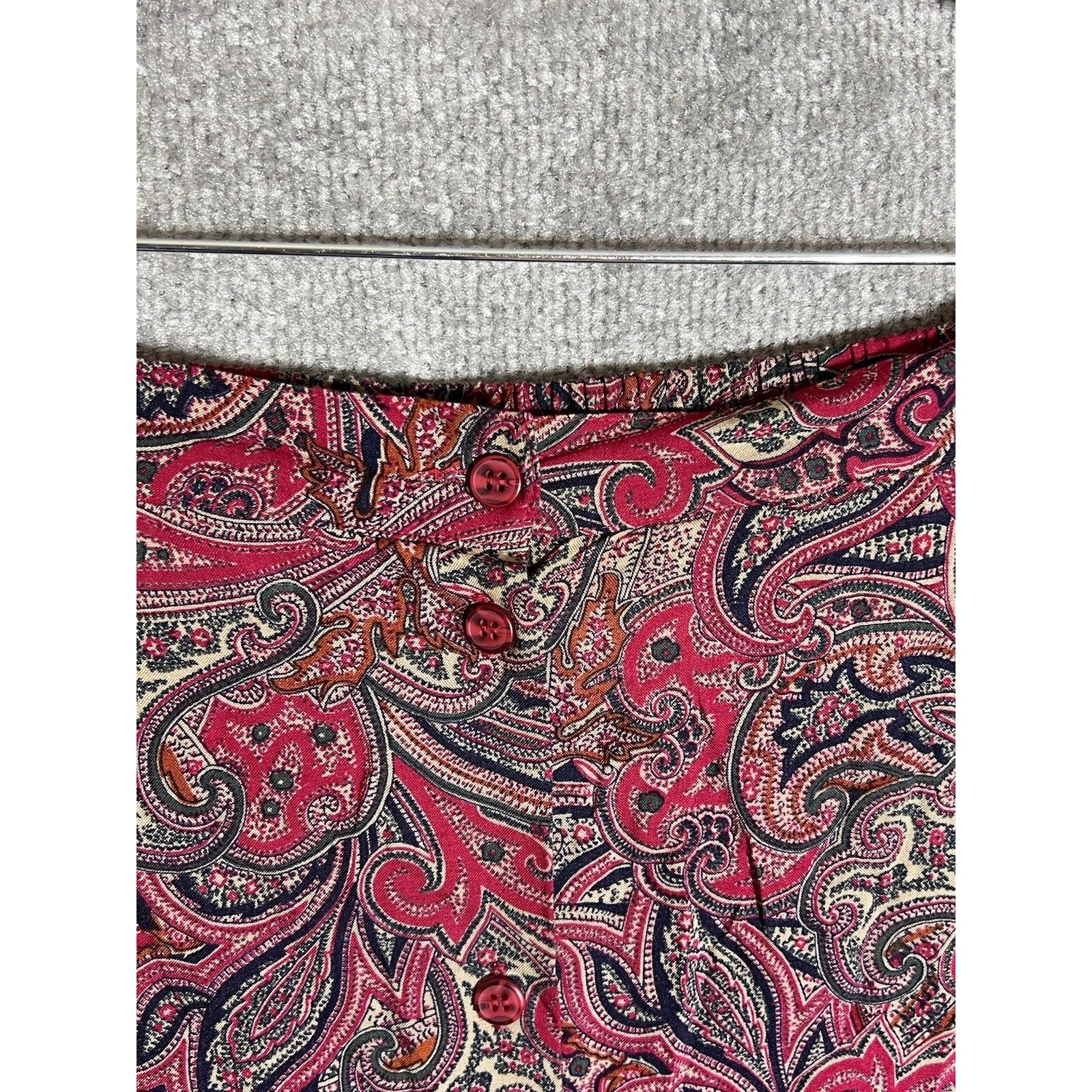 American Collection Maxi Skirt Womens Size 14 Red Paisley Button Front Vintage