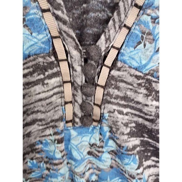 Free People Boho Peasant Blue Floral Embroidered Bell Slve Cotton Tunic S