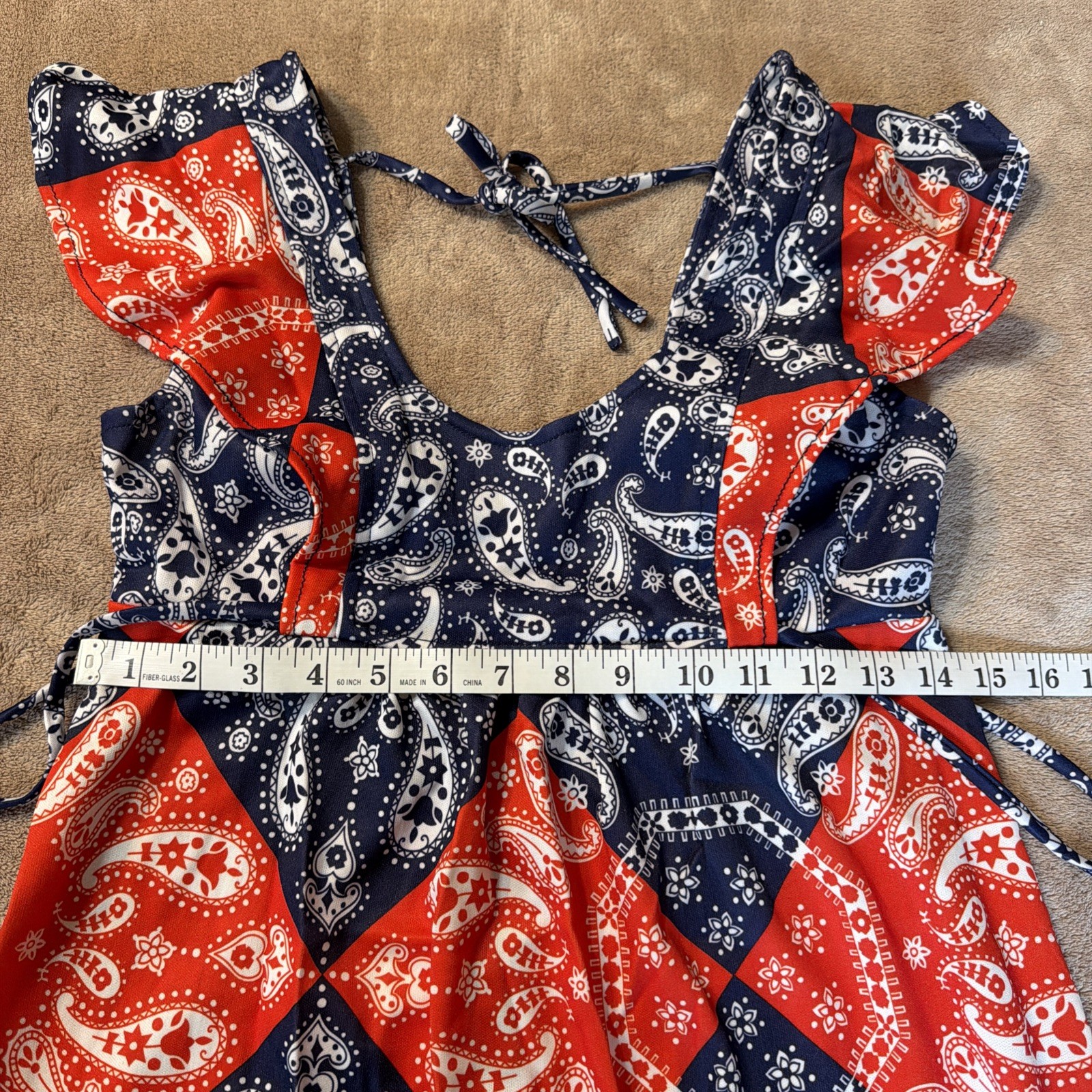 Gay Gibson Vintage Red & Blue Bandana Patchwork Print Maxi Dress Union made USA