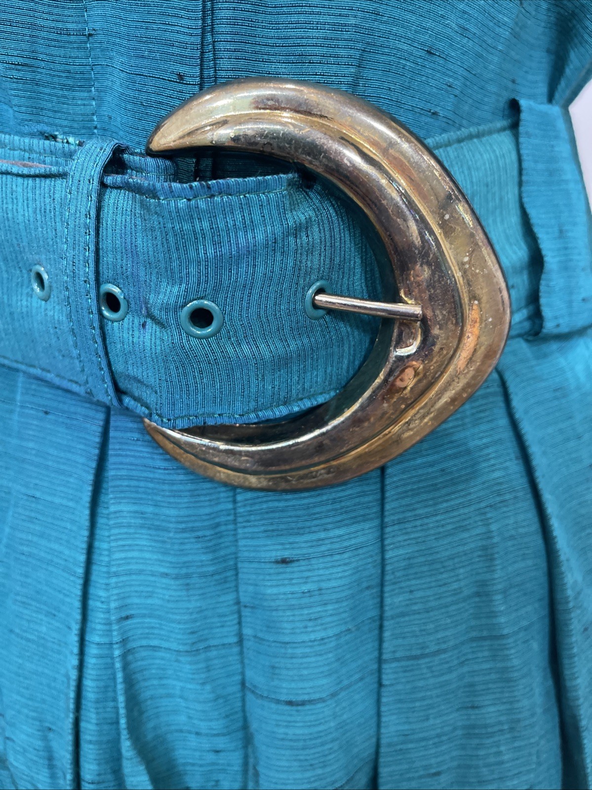 Vintage Perceptions Dress 9/10, S/M Teal Green Belted Midi USA Union Made Retro