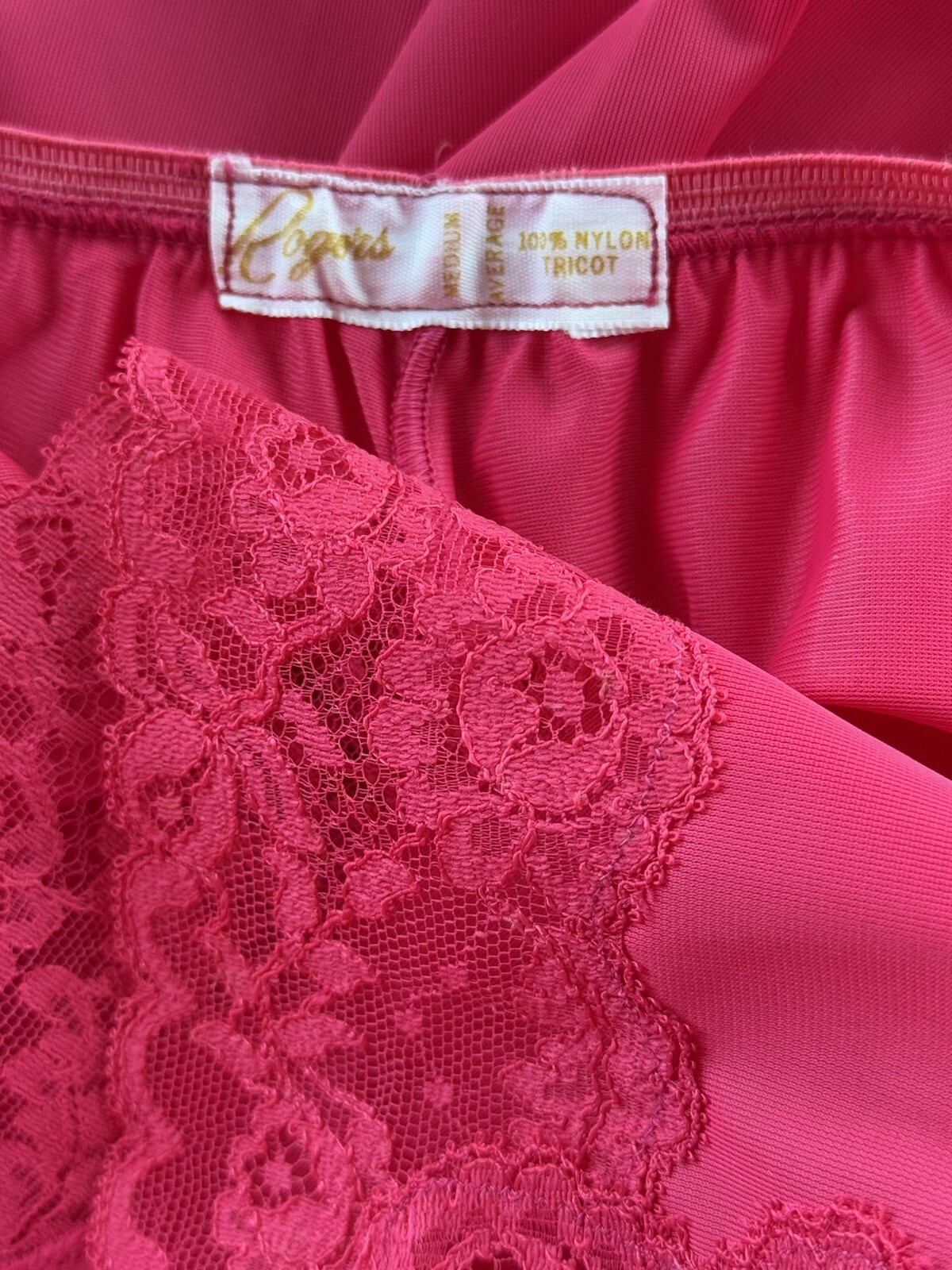 Vtg Half Slip Rogers 50’s Pristine UNWORN Nylon & Lace Magenta Dark Hot Pink M