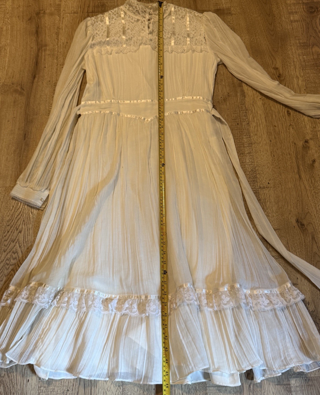1970 Gunne Sax bridal maxi dress Princess ivory lace Edwardian-style Jane Austen