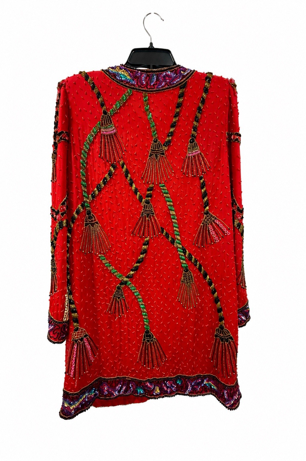 Vintage I. Magnin 100% Silk Red Beaded Sequin Evening Jacket India Size S