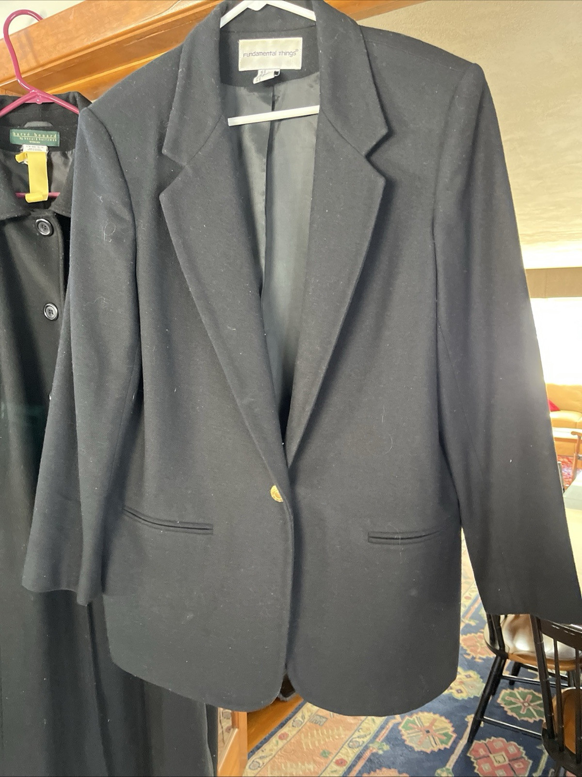 Ladies Vintage Jacket Black Fundamental Things Sz 14/16 Long 100% Pure Wool,