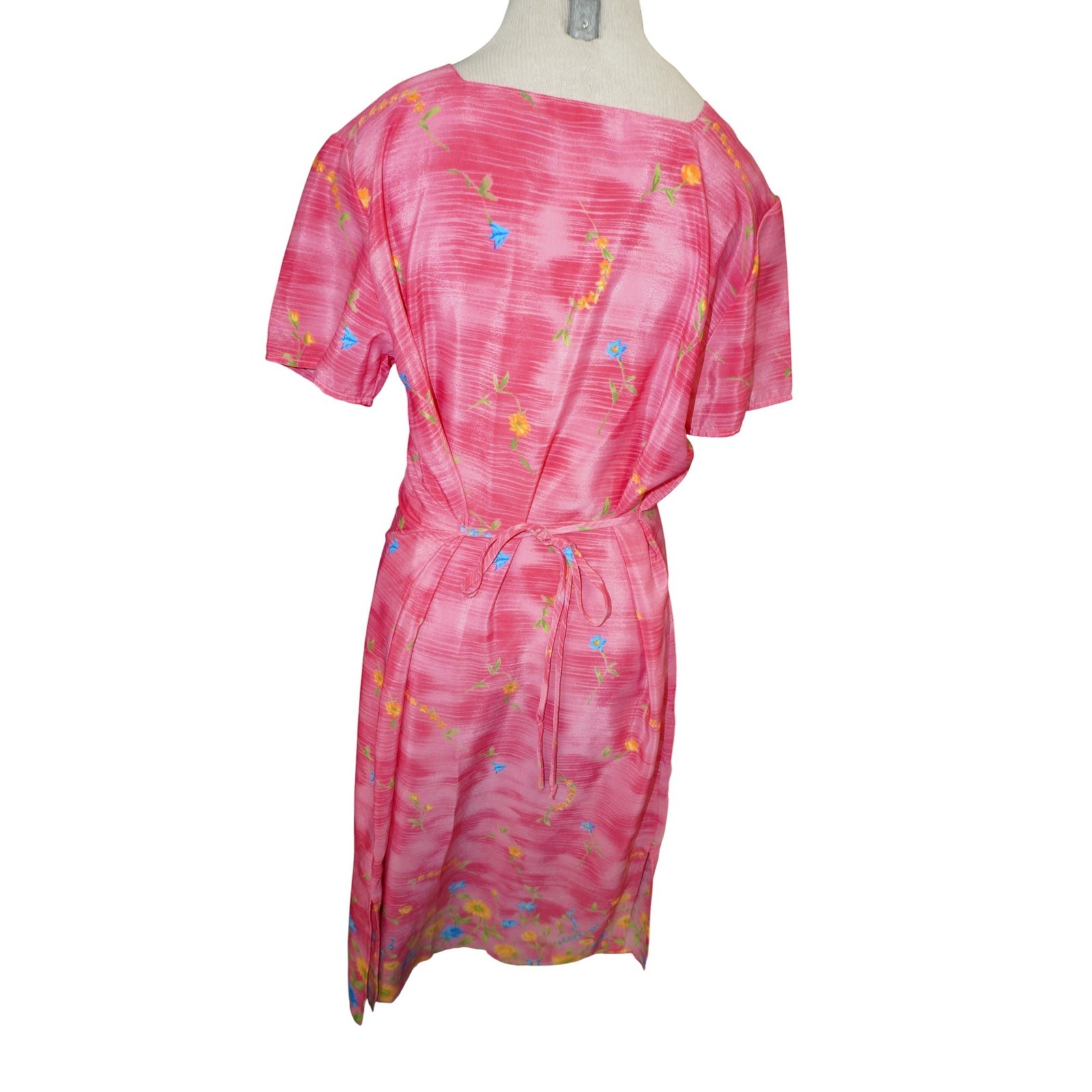 Vintage Impressions Workshop Pink Floral Midi Dress – Made in Mexico, Size Large