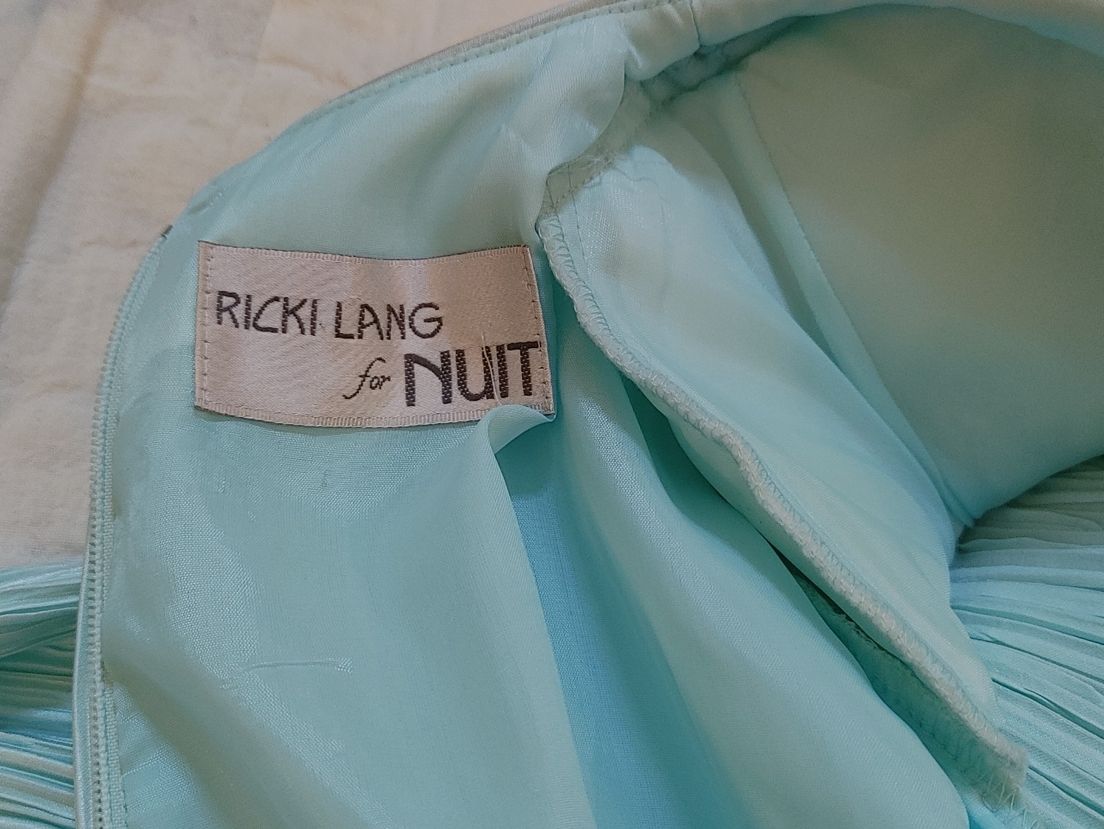 Vintage Ricki Lang Nuit Fortuny Pleat Evening Dress Deco Sequin 14 USA Union tag