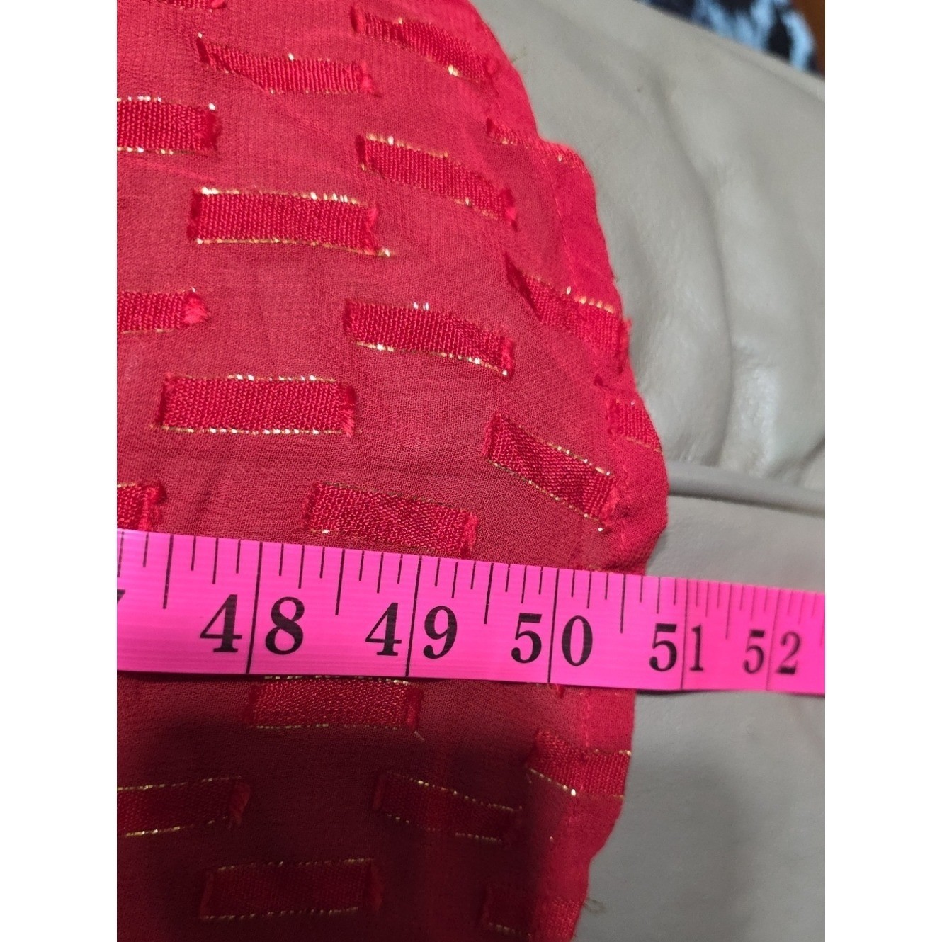 Anthropologie Long-Sleeve Dress Red W/Gold Threading Lined Flowy Gauzy Sz XS EUC