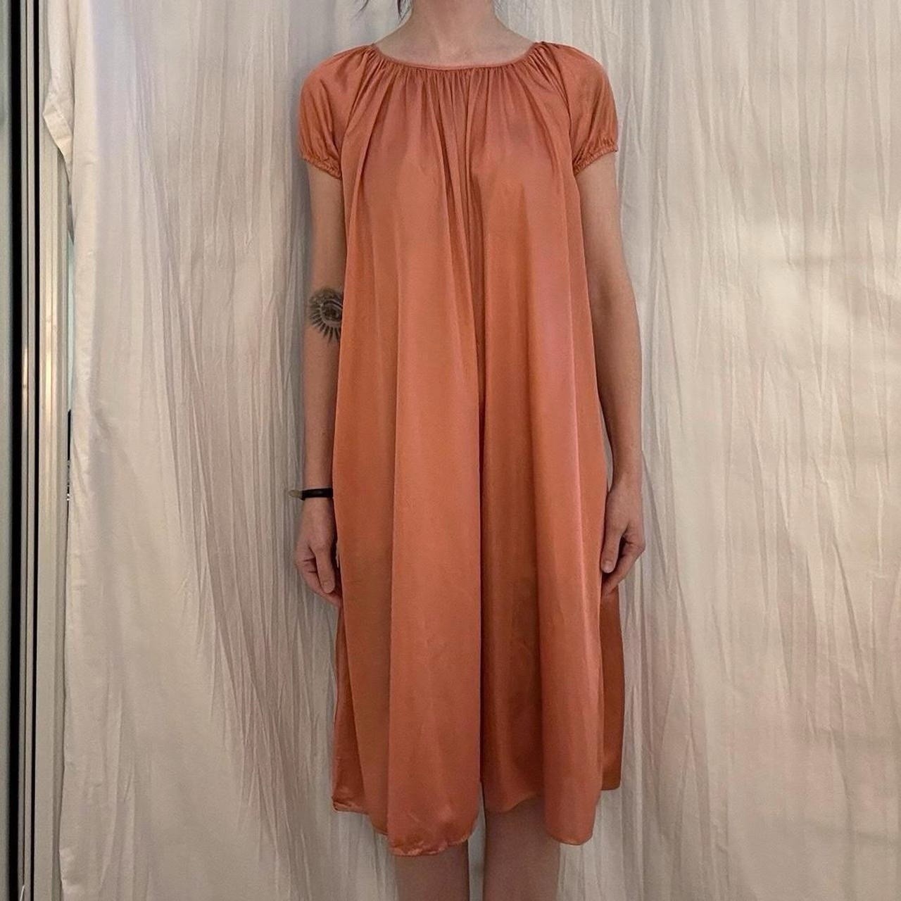 Peachy Orange Lounge Dress/Night Gown Vintage 70s NWT One Size Retro Coquette