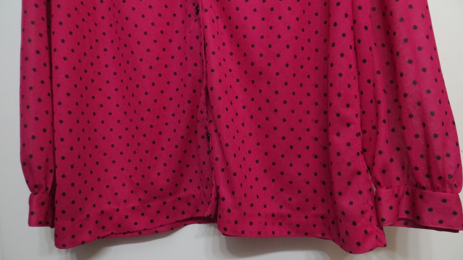 Vintage Look Peggy Lou Shirt Womens XXL Pink Black Polka Dots SHEER Retro Y2K