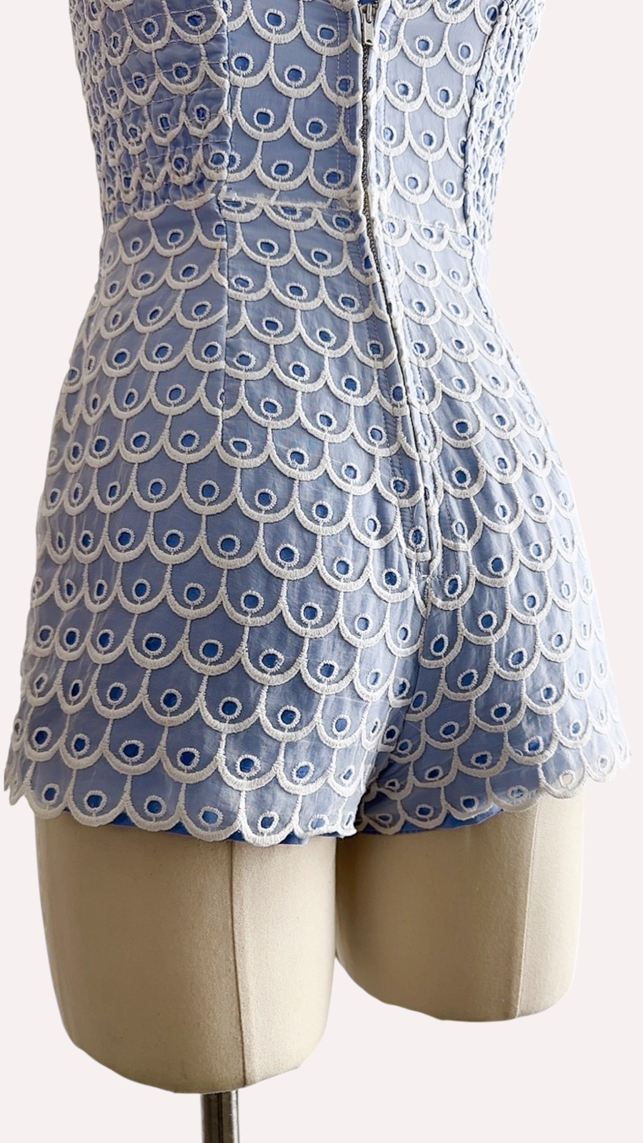 Documented Vintage 1950s JANTZEN Pinup Blue Romper Playsuit Embroidered Eyelet