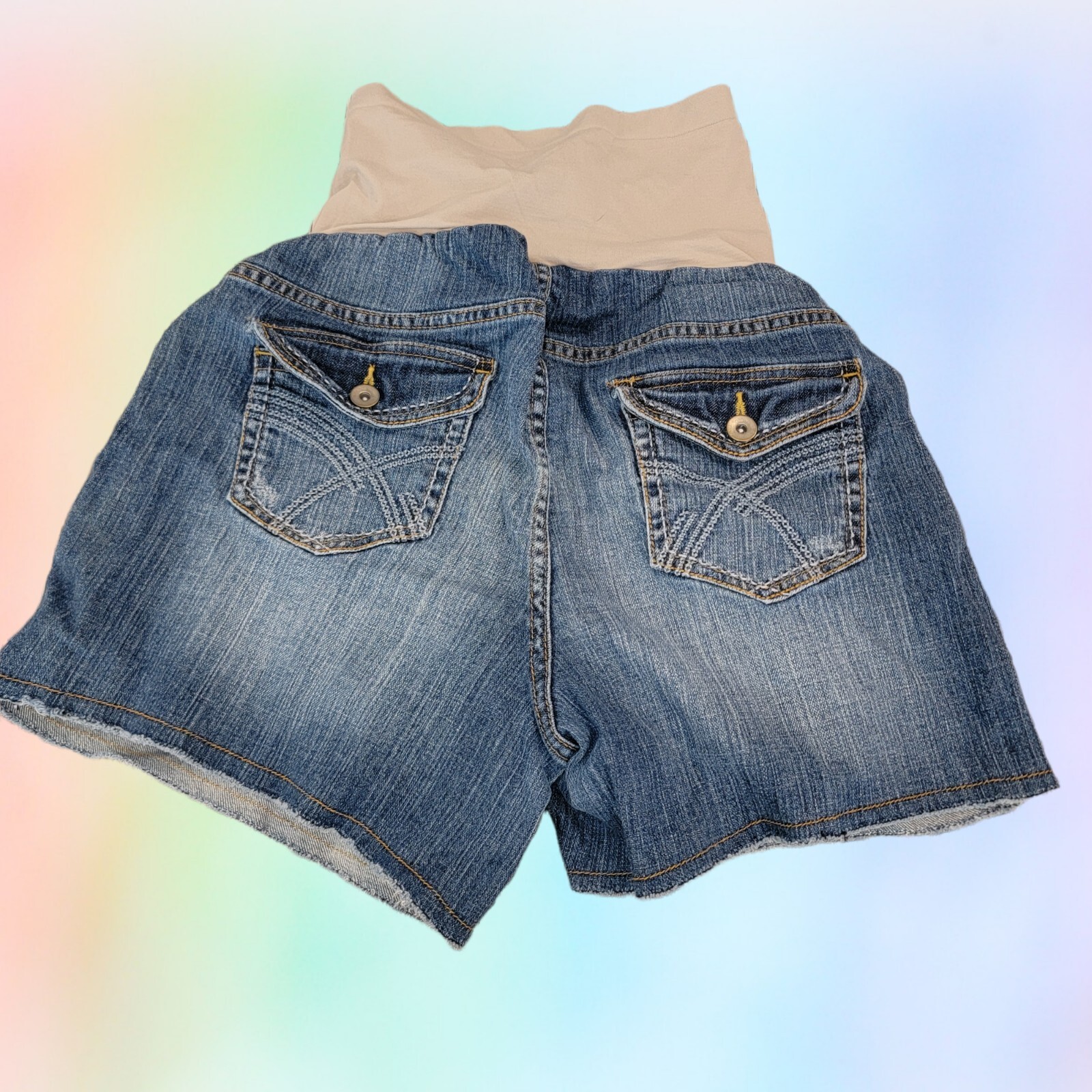 Y2k Get Used by Lexi Maternity Vintage Jean Distressed Shorts Sz Large T44