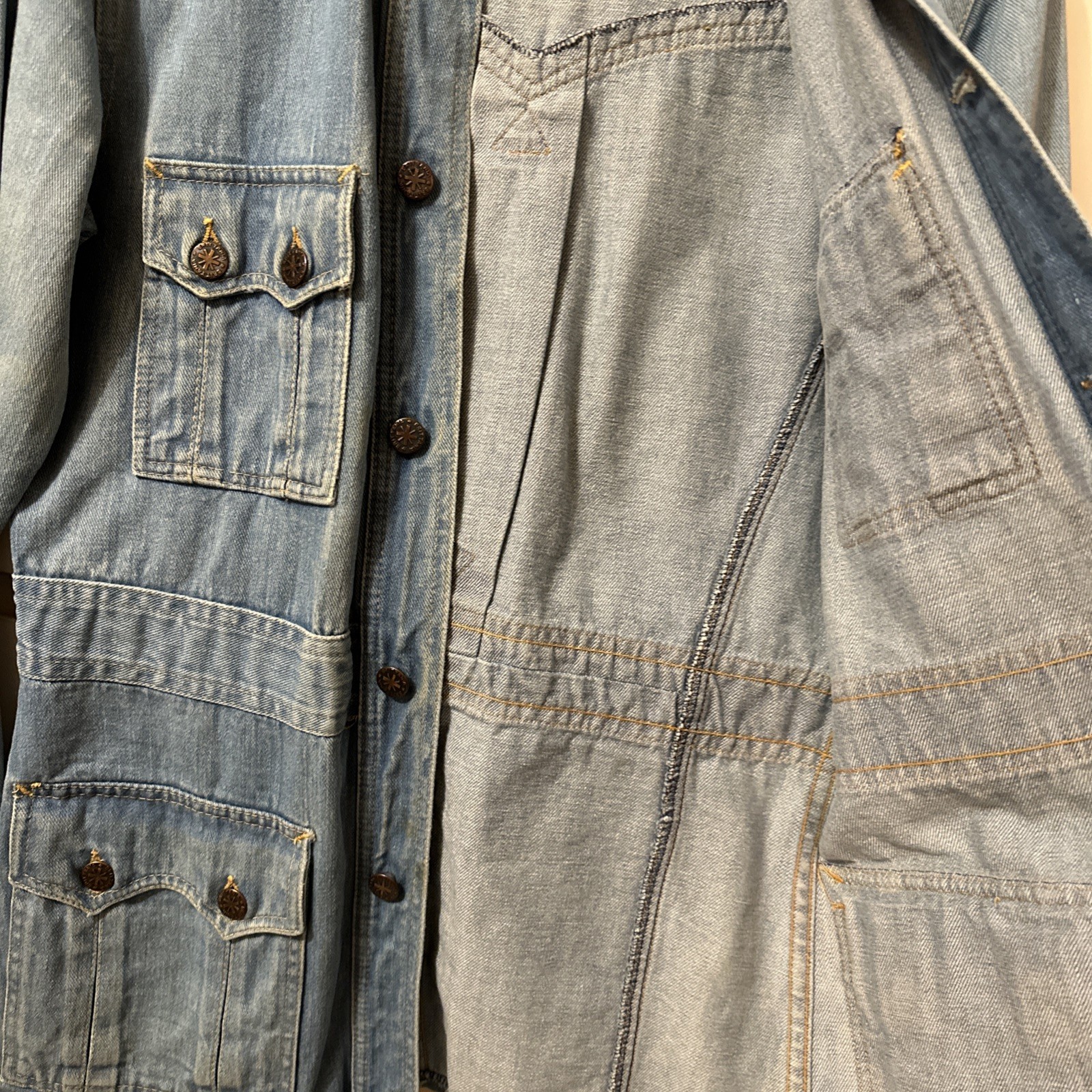 Vintage 60s 70s Womens Denim Blue Jean Mod Hippy Boho, Safari Coat Jacket