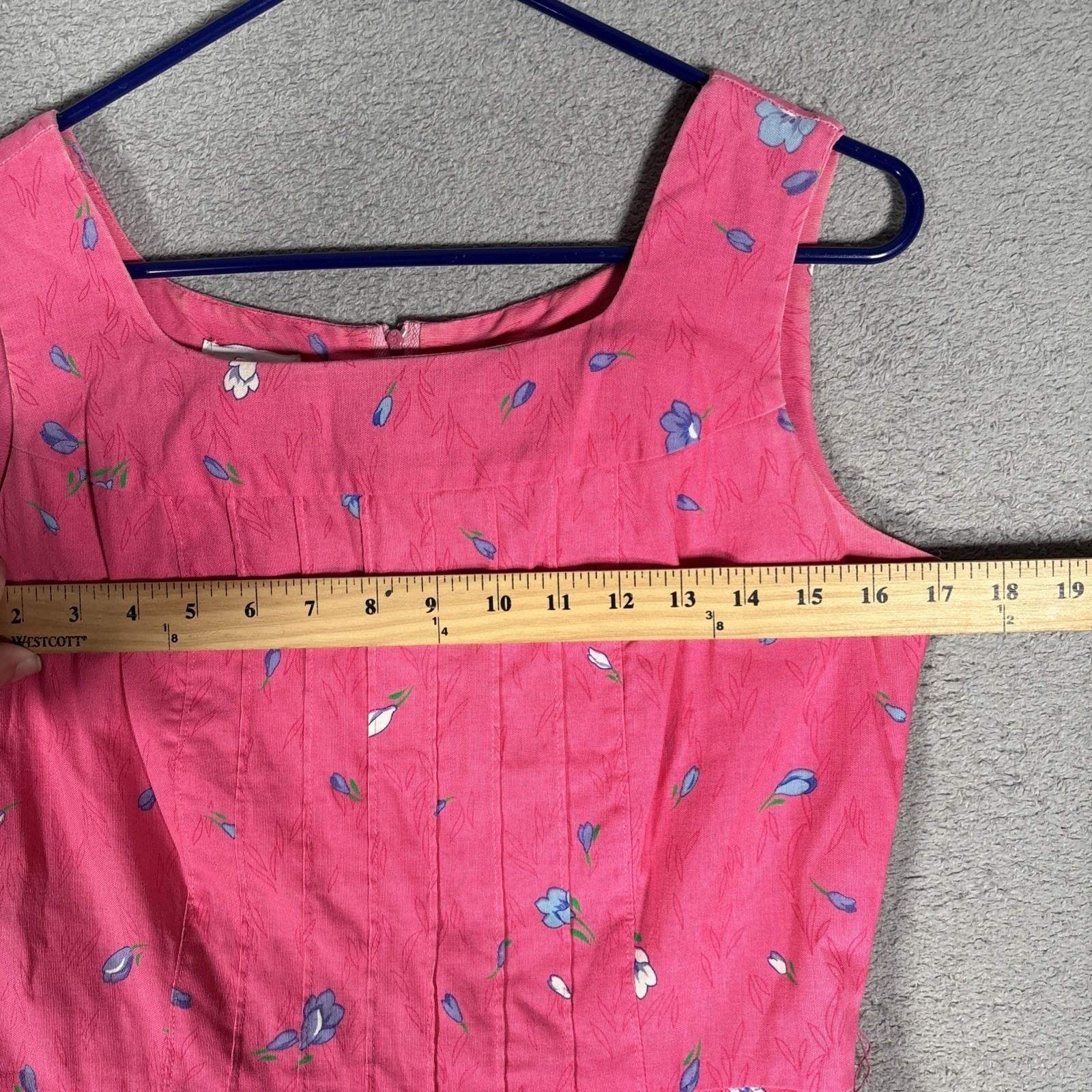 Malia Vintage Pink Floral Cotton Sleeveless Fit Flare Midi Dress Pintuck Bodice