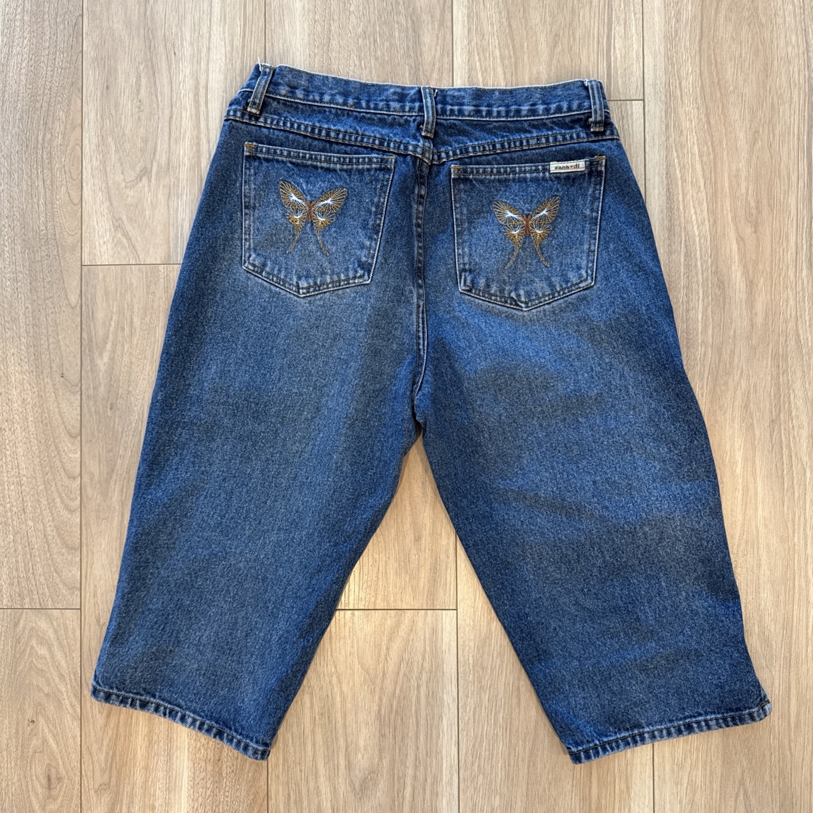 Vtg Y2k 90s Zana Di Jrs Size 10/11 Butterfly Embroidered Denim Capri Shorts