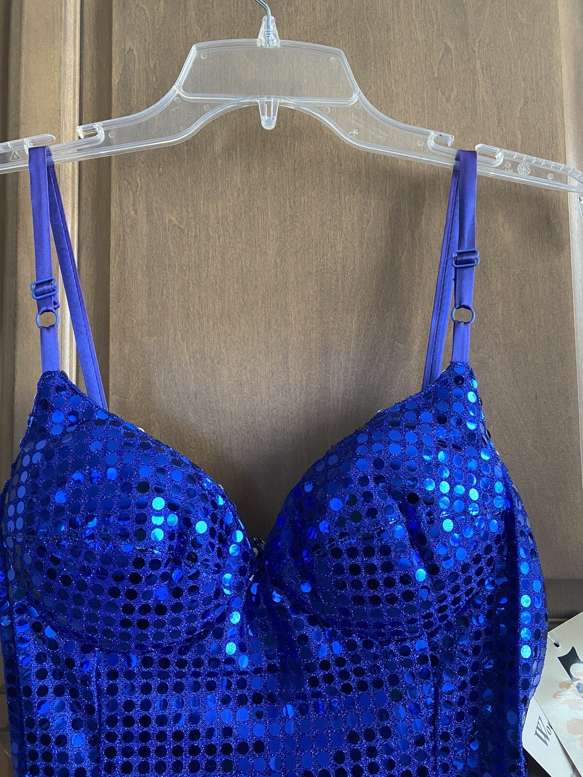 Vintage LA GLO Womens Blue Sequins Strappy Dress ~ Size 9/10 ~ 1990s