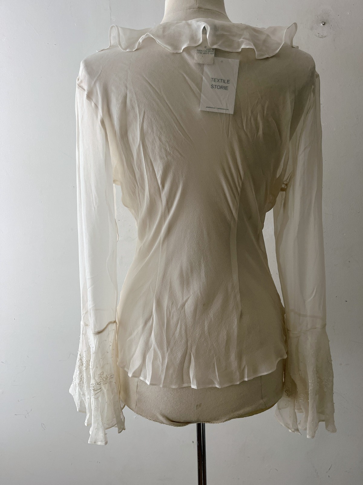 Vintage Ice Ivory Silk Beaded Floral Cami Black Lace Whimsigoth Top M/L