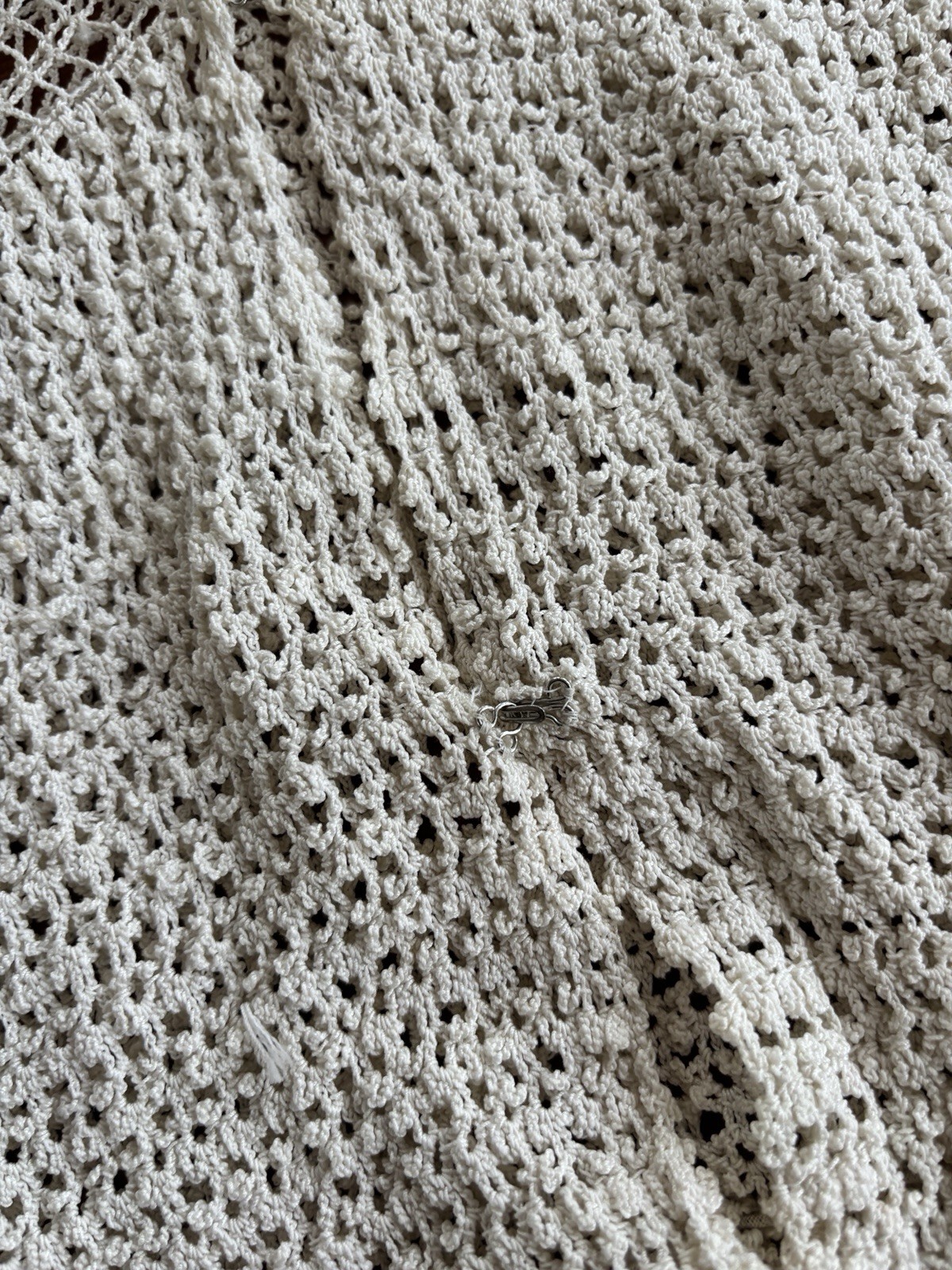 Antique Edwardian 1910s 1920s Ecru Rayon Crochet Knit Top/Sweater Ruffle Edging