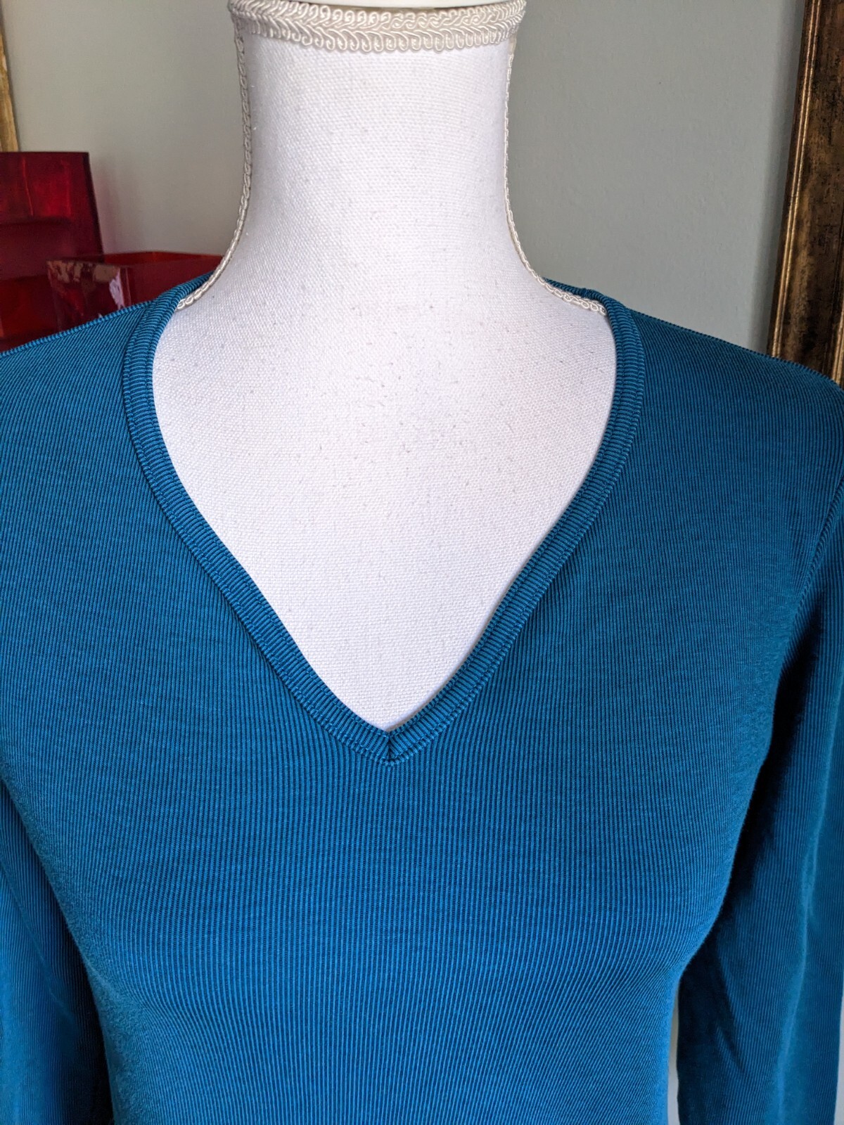 Vintage 90s/Y2K Jones Wear Sport Teal V-Neck Cropped Top Women’s Medium