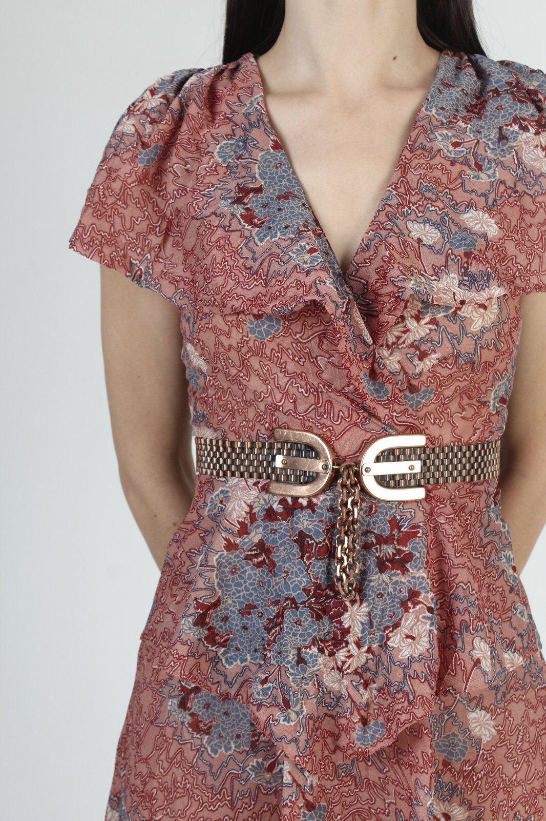 Vtg 70s Lightweight Cocktail Party Dress Floral Peplum Airy Ruffle Boho Sundress