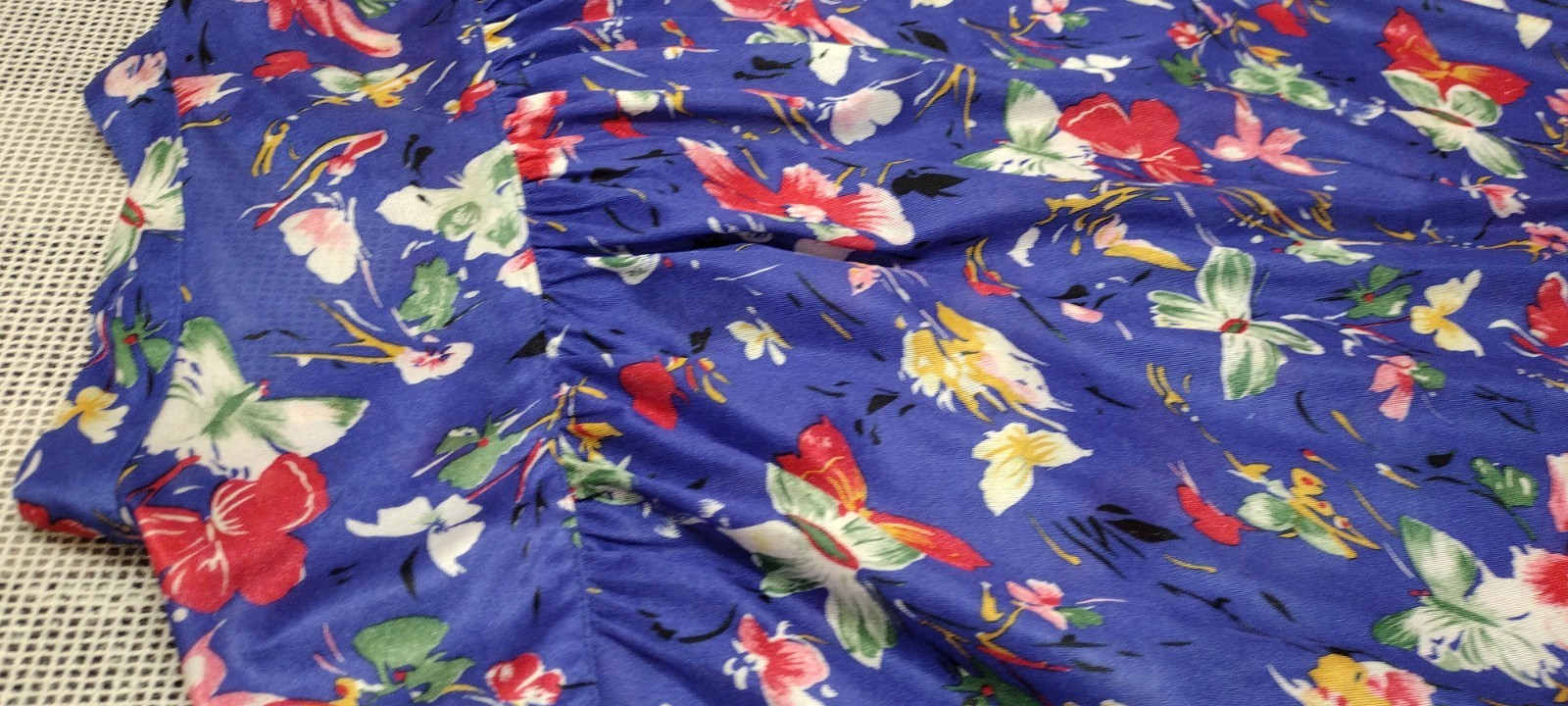 70s Organically Grown Beautiful Blouse Butterflies Watercolor Cobalt Arpeja ART
