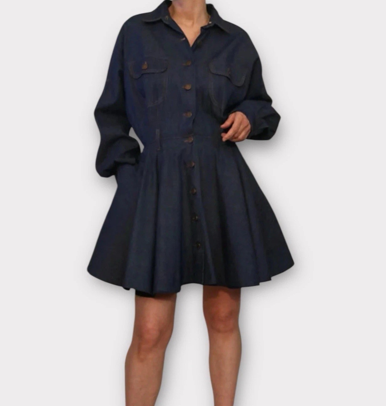 Vintage Omo Norma Kamali Women’s Dress Size 10 Dark Wash Denim Designer Luxury