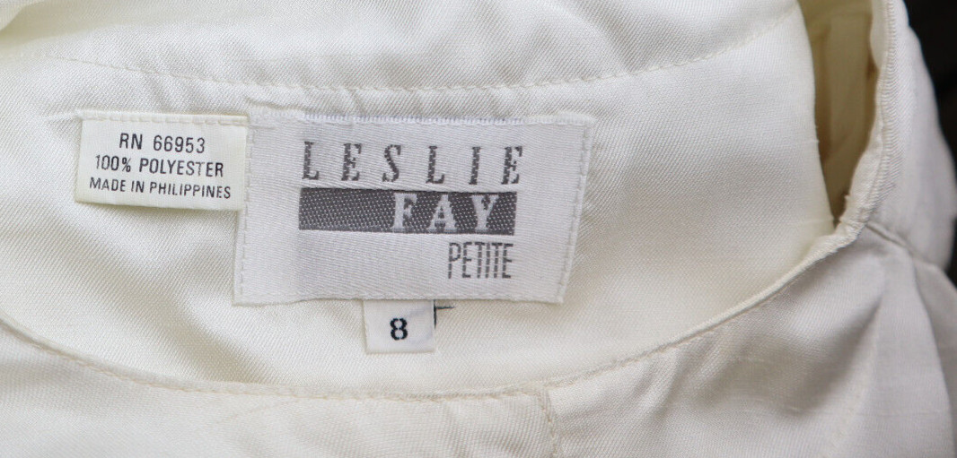 Leslie Fay Vintage Women’s Shirt Dress Size 8P Ivory White Short Sleeve A-Line