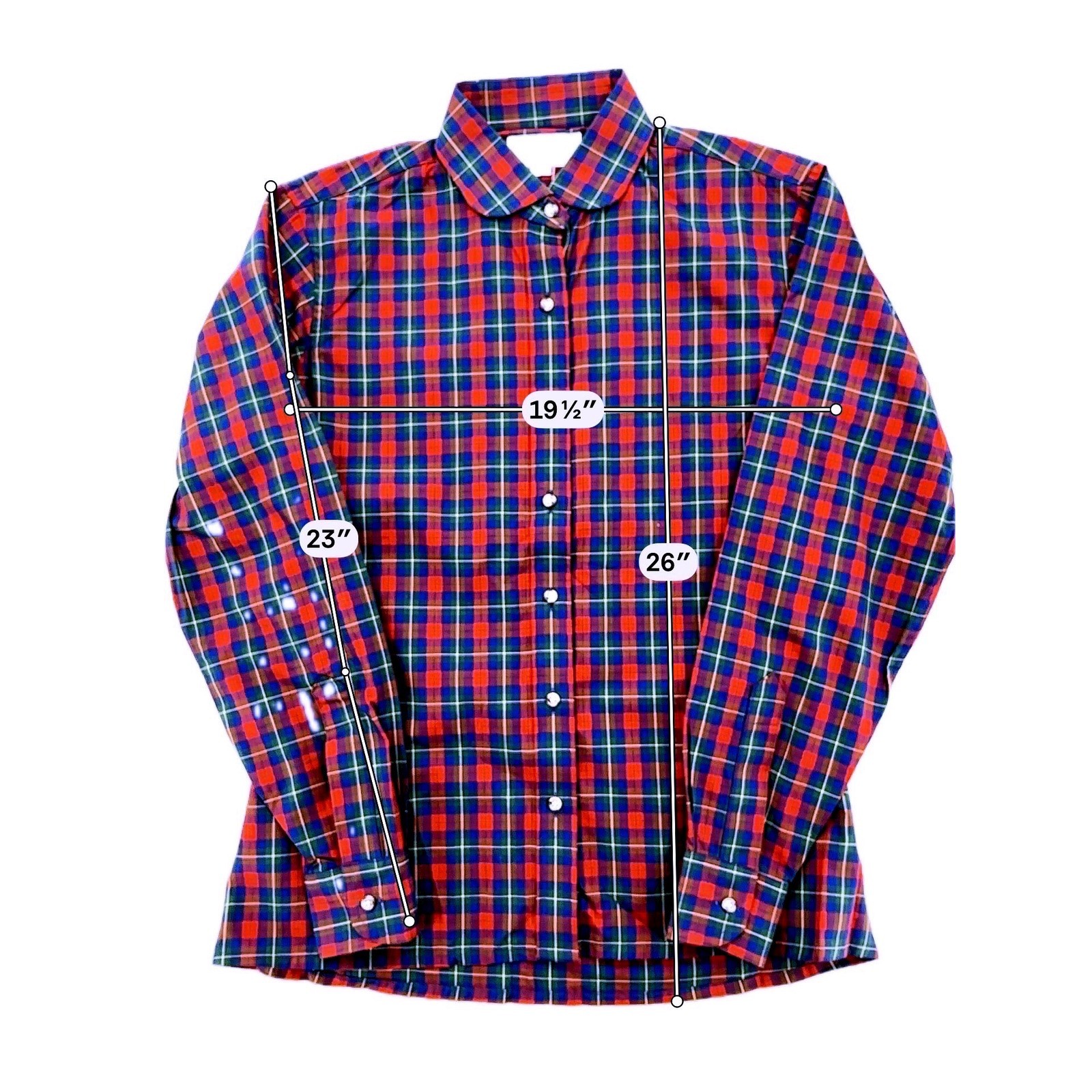 80s Dark Academia Preppy Button Up Womens 10 Red Tartan Plaid Peter Pan Collar