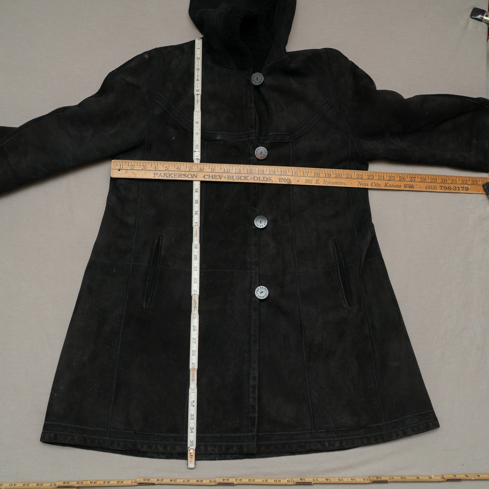 Vintage Yves Saint Laurent Fourrures YSL Suede Fur Button Up Hooded Coat Hoodie