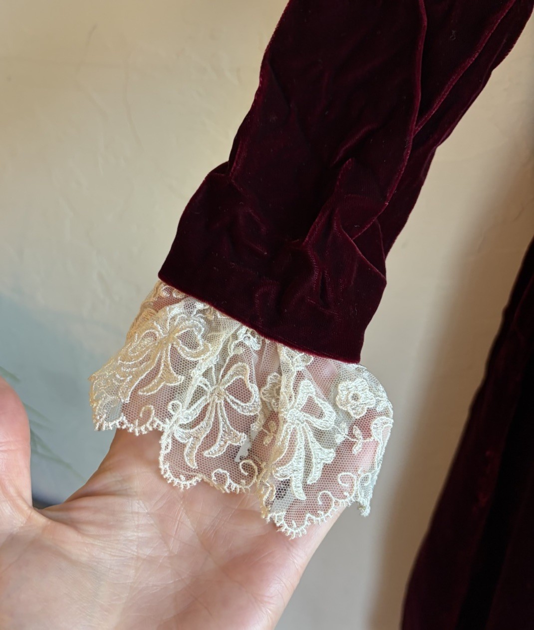Vintage Brenda Hollon Burgundy Red Velvet Dress 6 Lace Collar Victorian Gothic