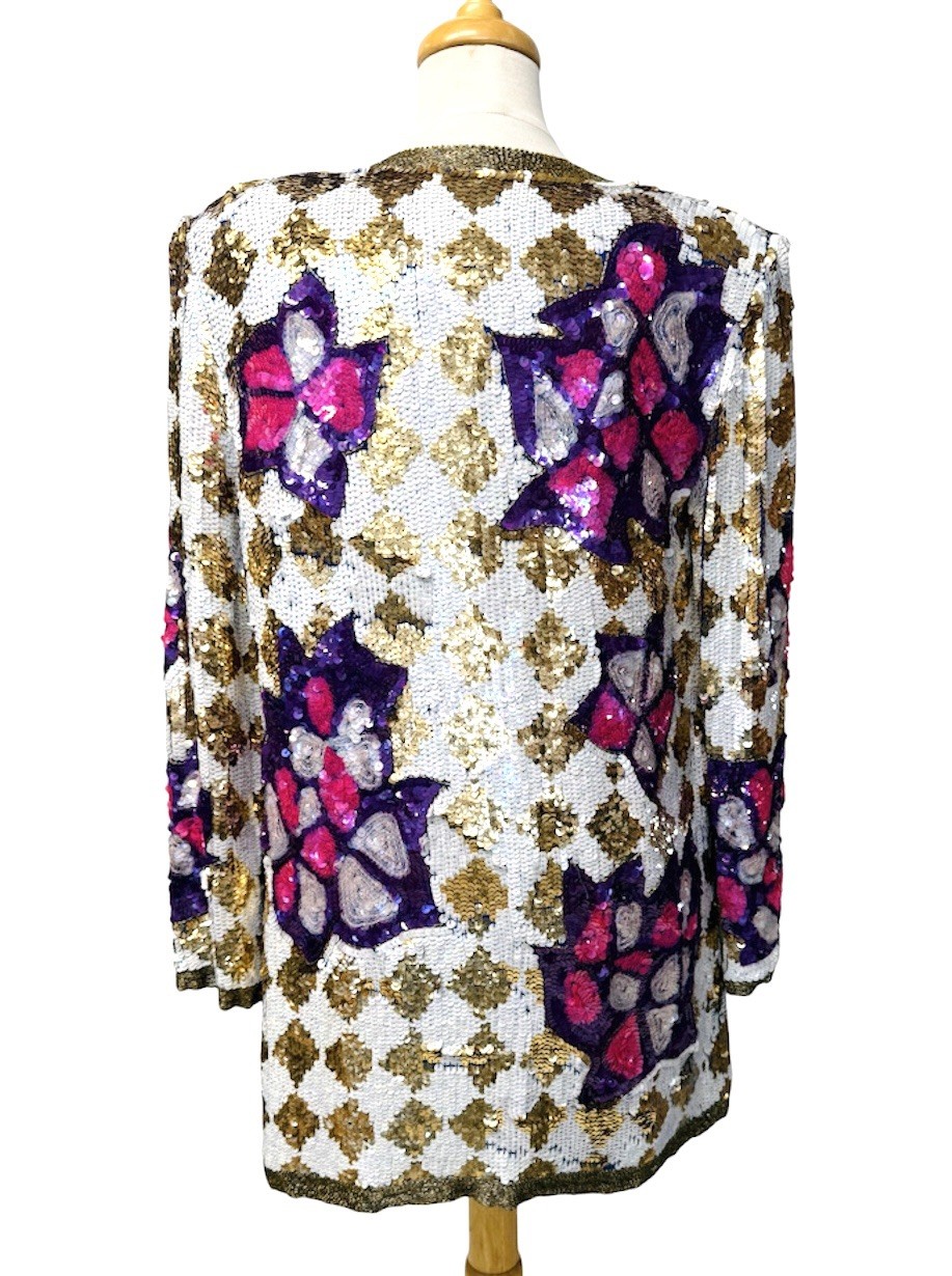 Vintage Jacket Multicolor Sequins Beads Fully Lined Floral Abstract Small/Medium