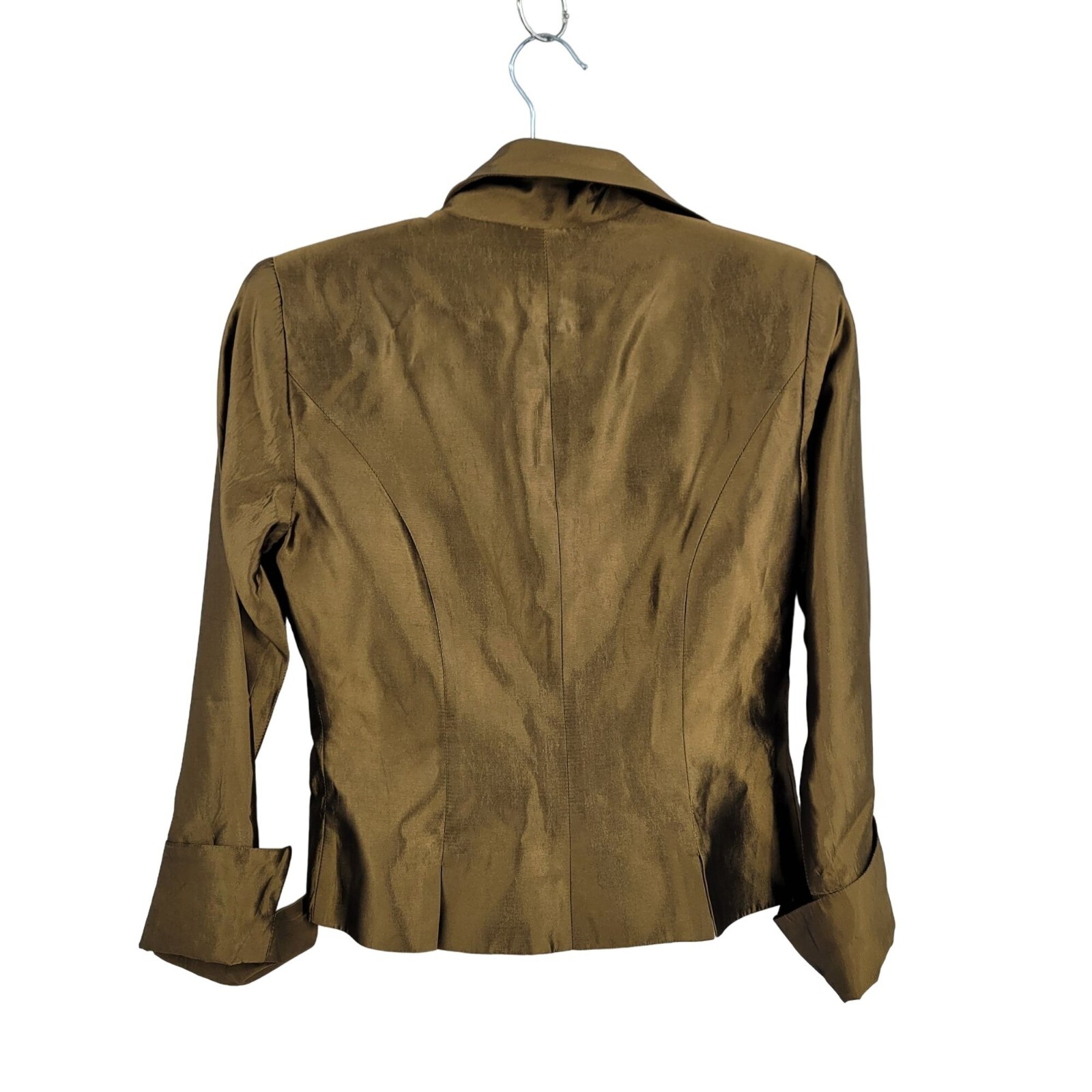 Vintage 80’s Blouse 8 Bronze Formal Metallic Dagger Collar Jewel Buttons Glam